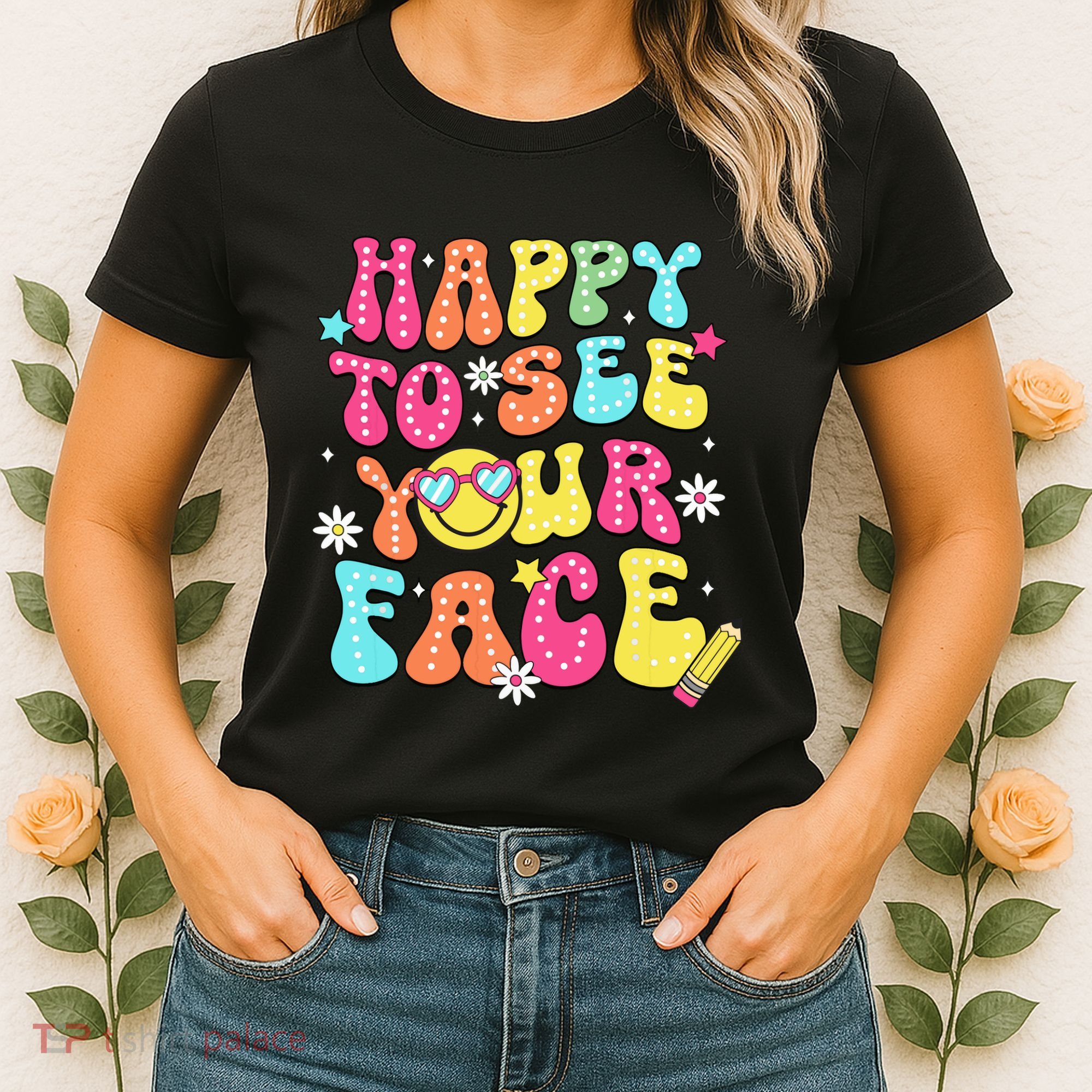 Retro Groovy Happy To See Your Face Back To School Teacher Women's T-Shirt