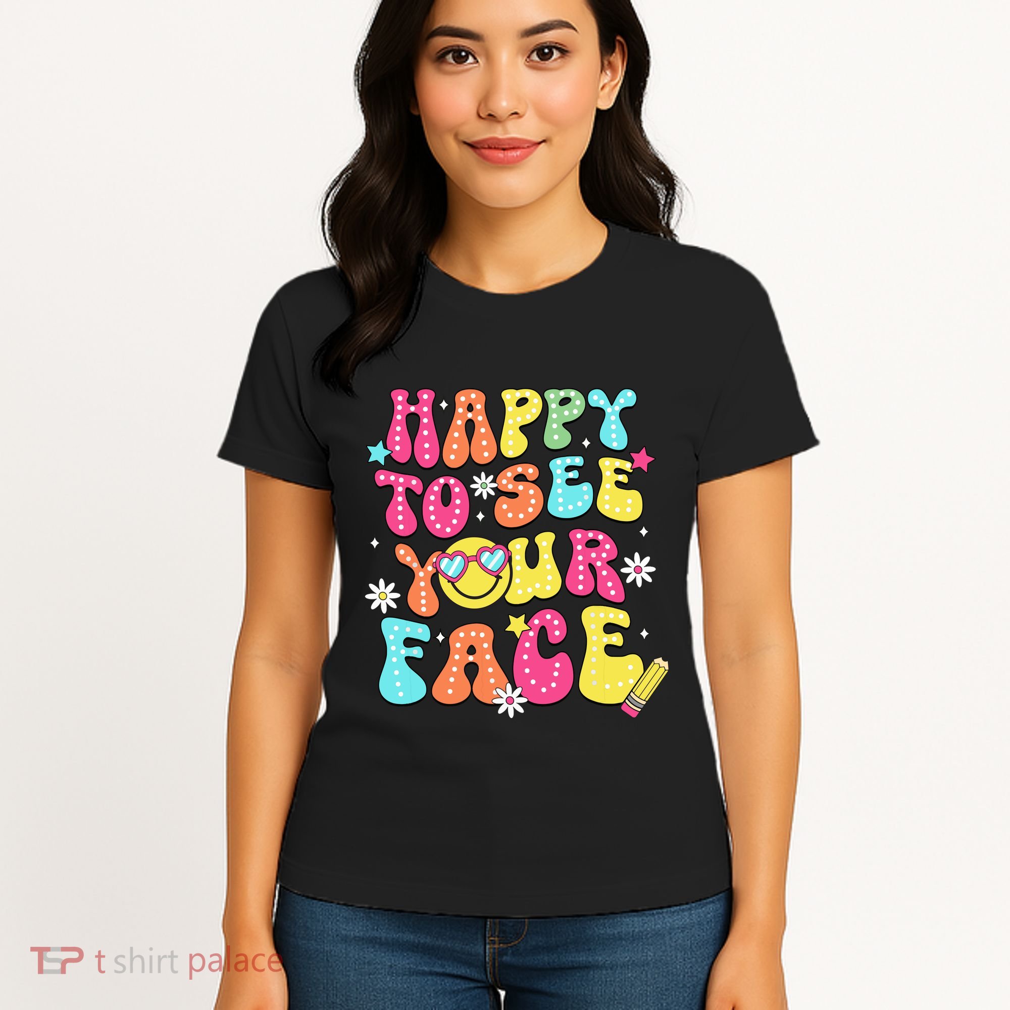 Retro Groovy Happy To See Your Face Back To School Teacher Women's T-Shirt