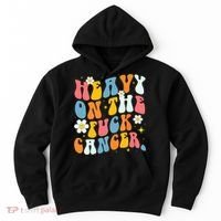 Retro Groovy Heavy On The Fuck Cancer Distressed Awareness Hoodie thumb 0
