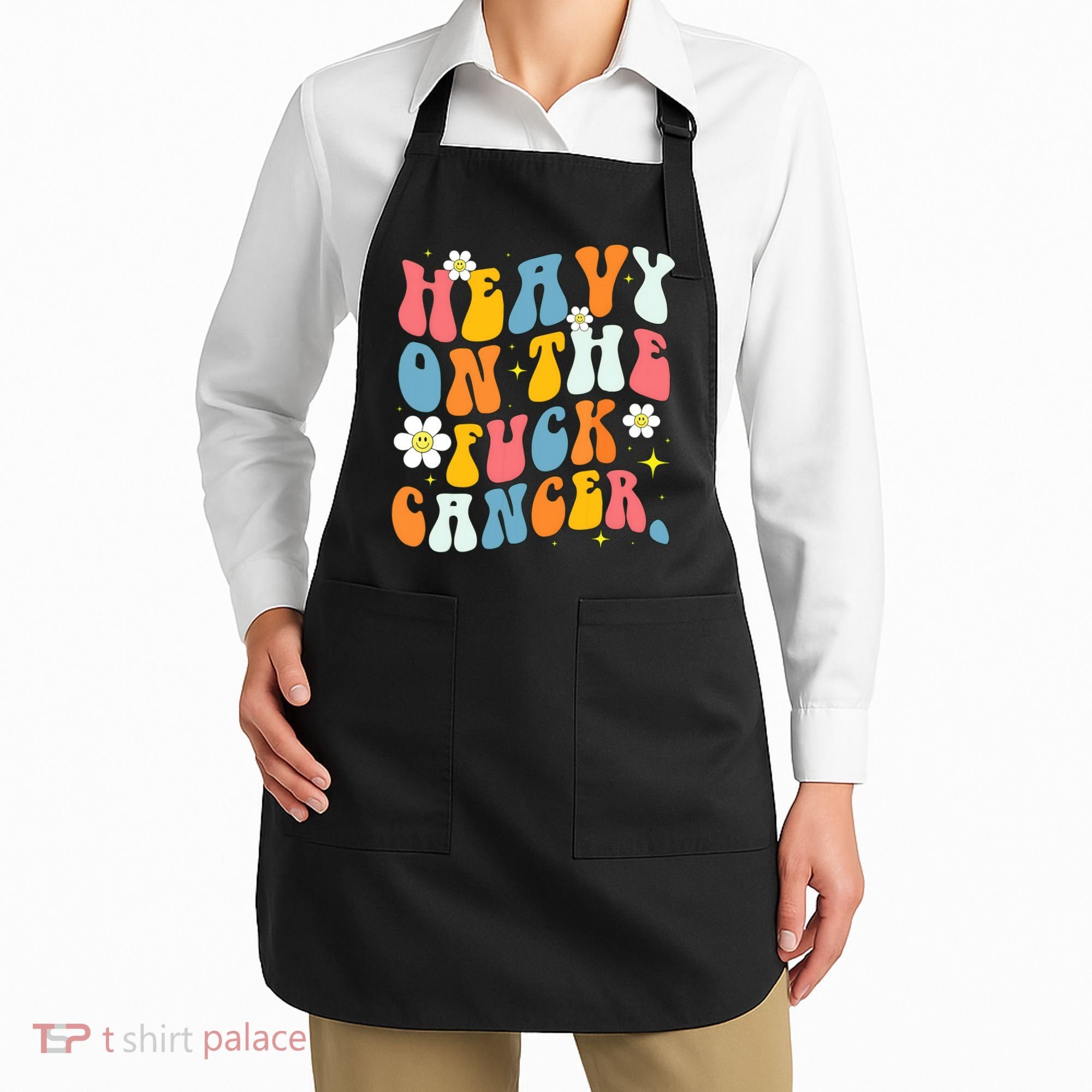 Retro Groovy Heavy On The Fuck Cancer Distressed Awareness Apron