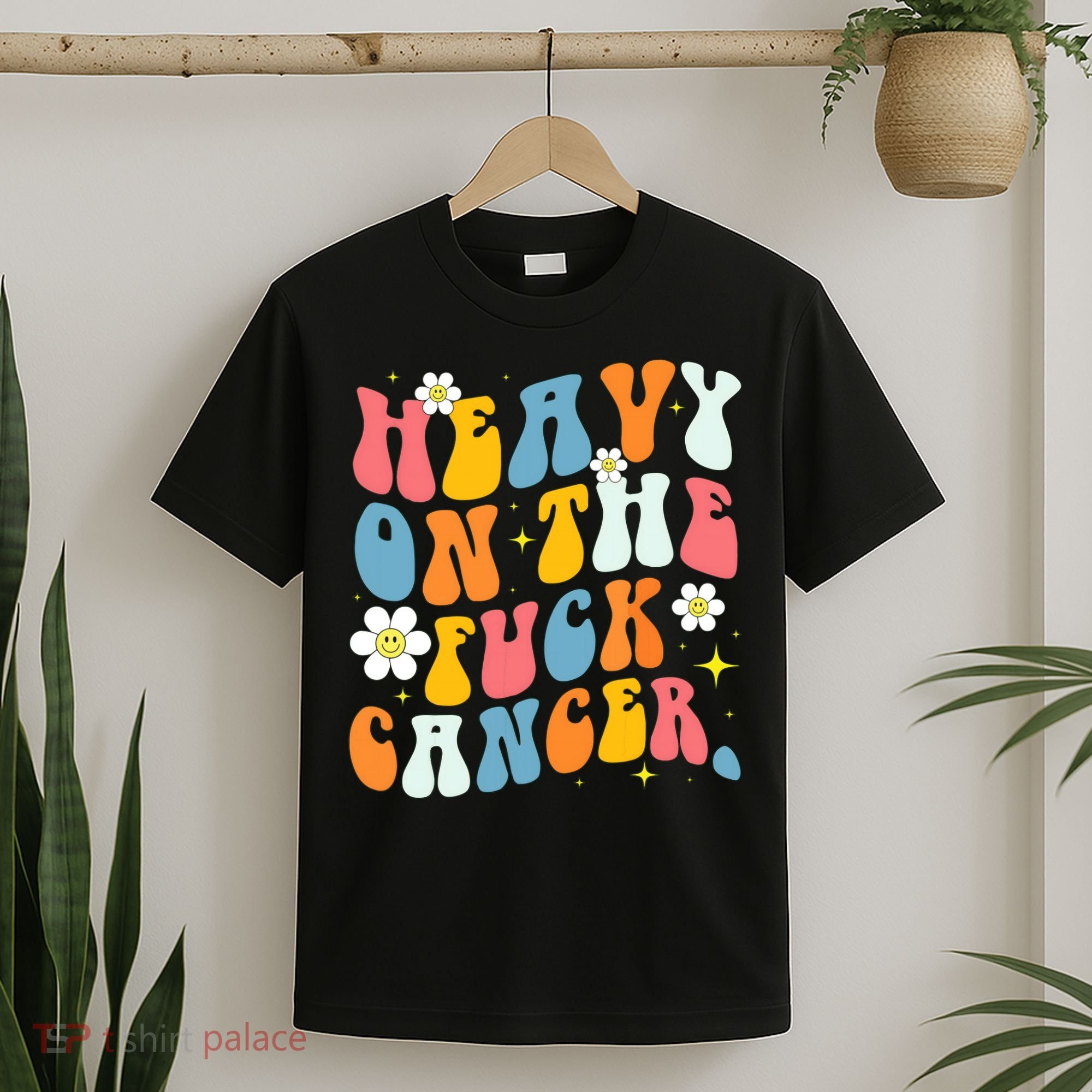 Retro Groovy Heavy On The Fuck Cancer Distressed Awareness T-Shirt