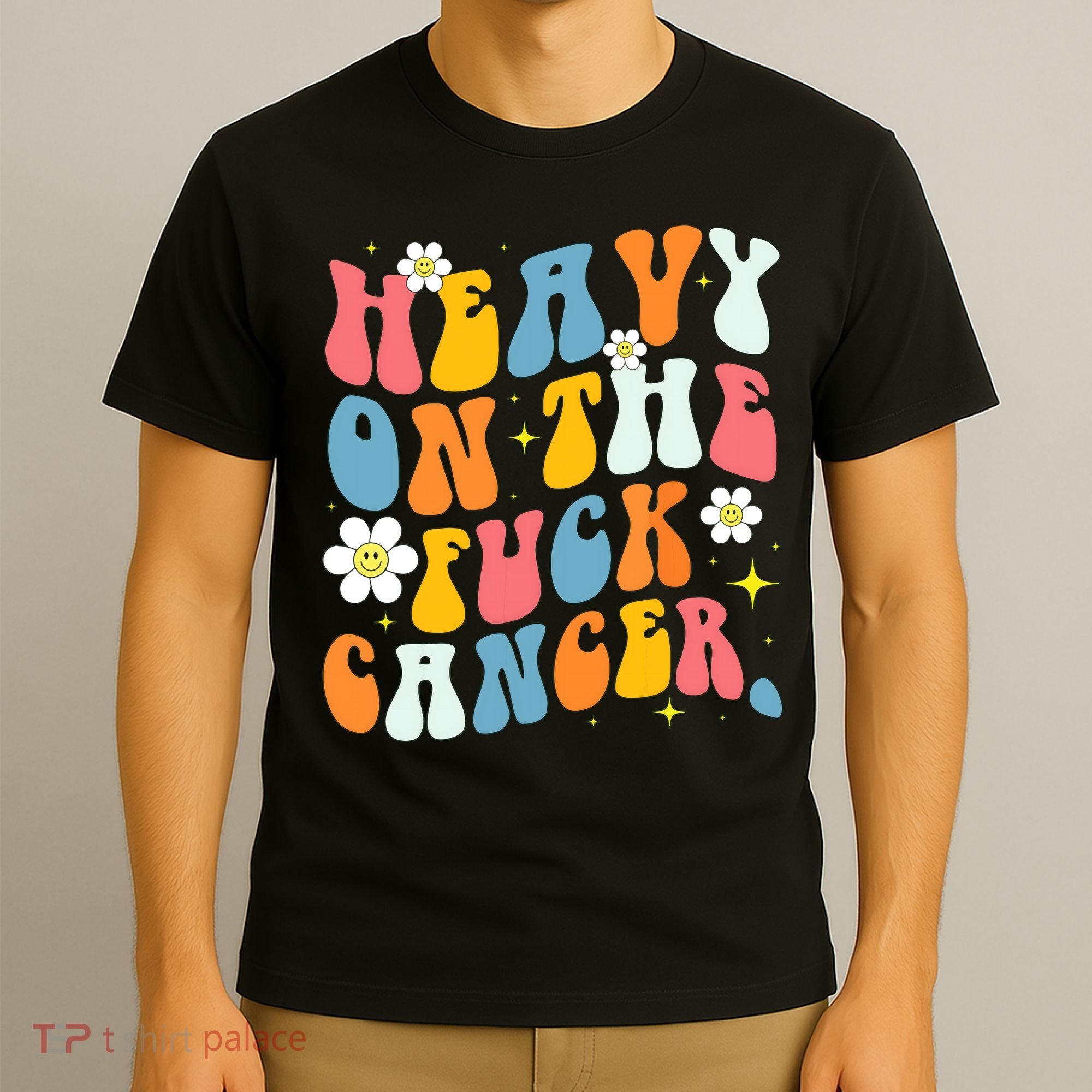 Retro Groovy Heavy On The Fuck Cancer Distressed Awareness T-Shirt