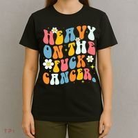 Retro Groovy Heavy On The Fuck Cancer Distressed Awareness T-Shirt thumb 4