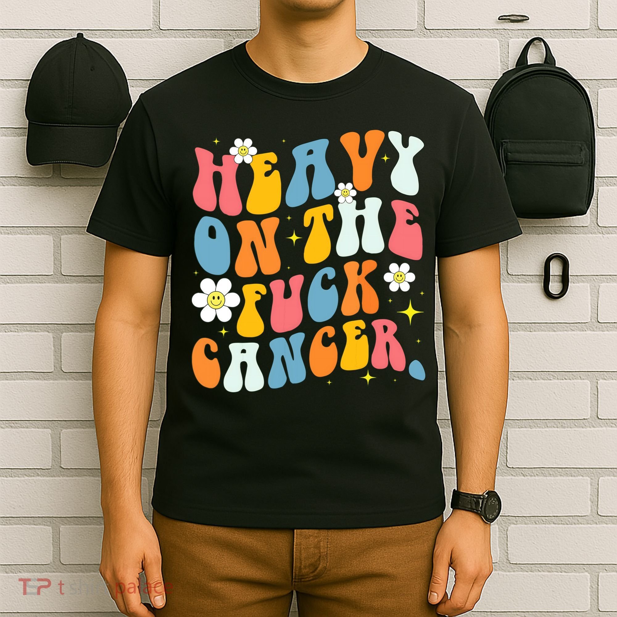 Retro Groovy Heavy On The Fuck Cancer Distressed Awareness T-Shirt