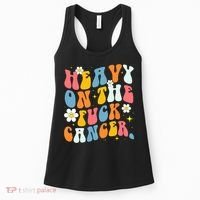 Retro Groovy Heavy On The Fuck Cancer Distressed Awareness Women's Tank Top thumb 0