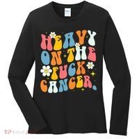 Retro Groovy Heavy On The Fuck Cancer Distressed Awareness Women's Long Sleeve Shirt thumb 0
