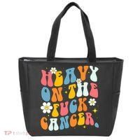 Retro Groovy Heavy On The Fuck Cancer Distressed Awareness Tote Bag thumb 0