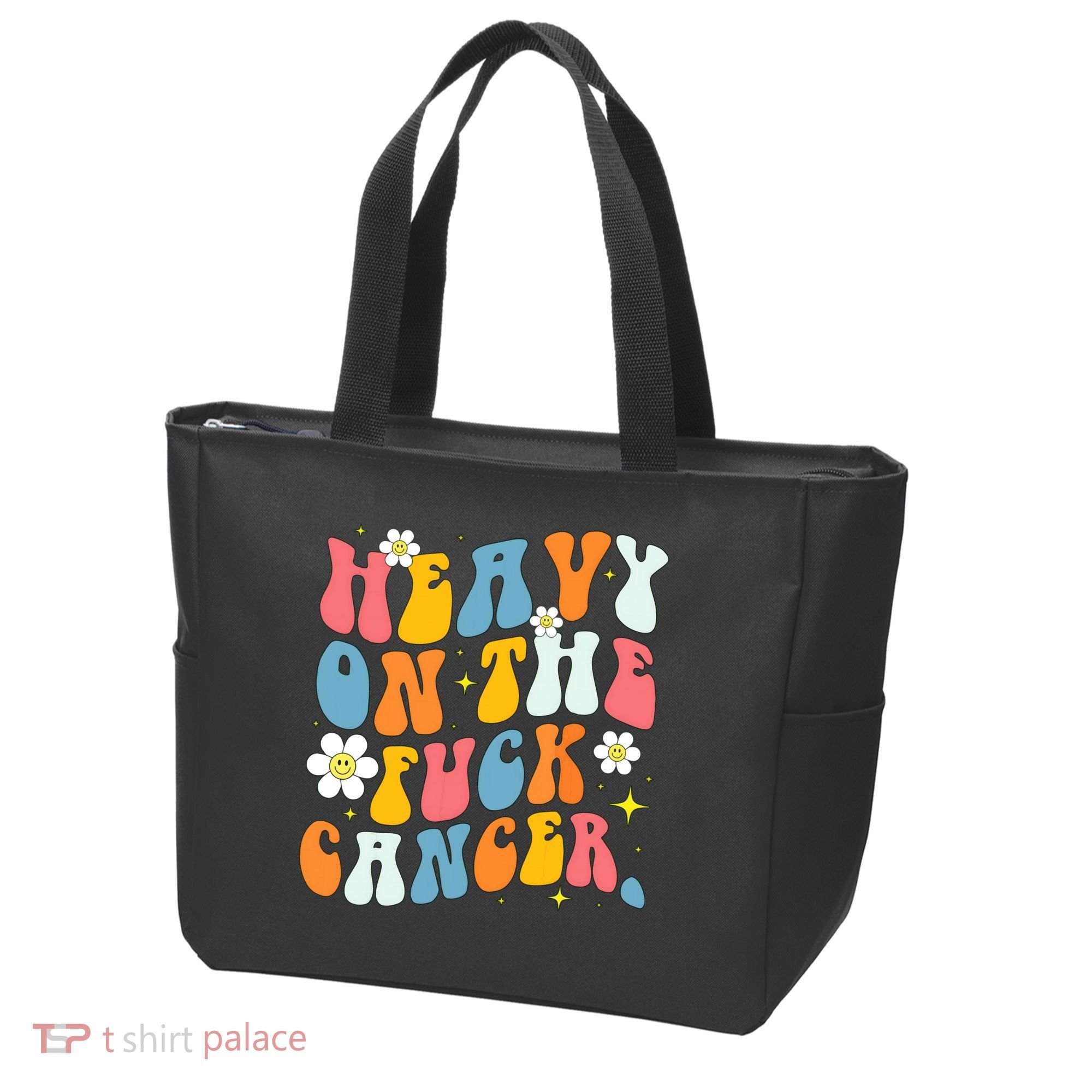 Retro Groovy Heavy On The Fuck Cancer Distressed Awareness Tote Bag