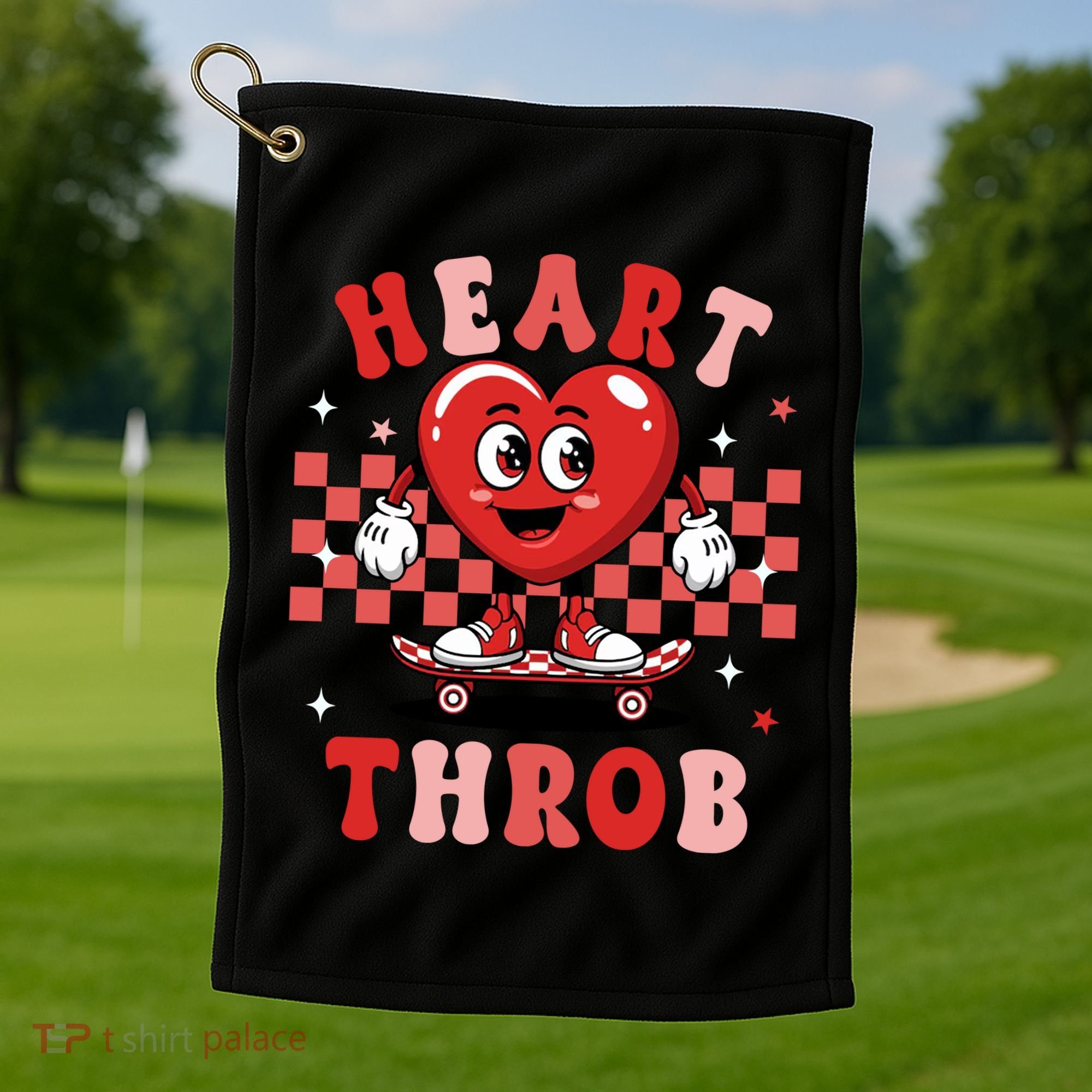 Retro Groovy Heart Throb Valentines Day Golf Towel