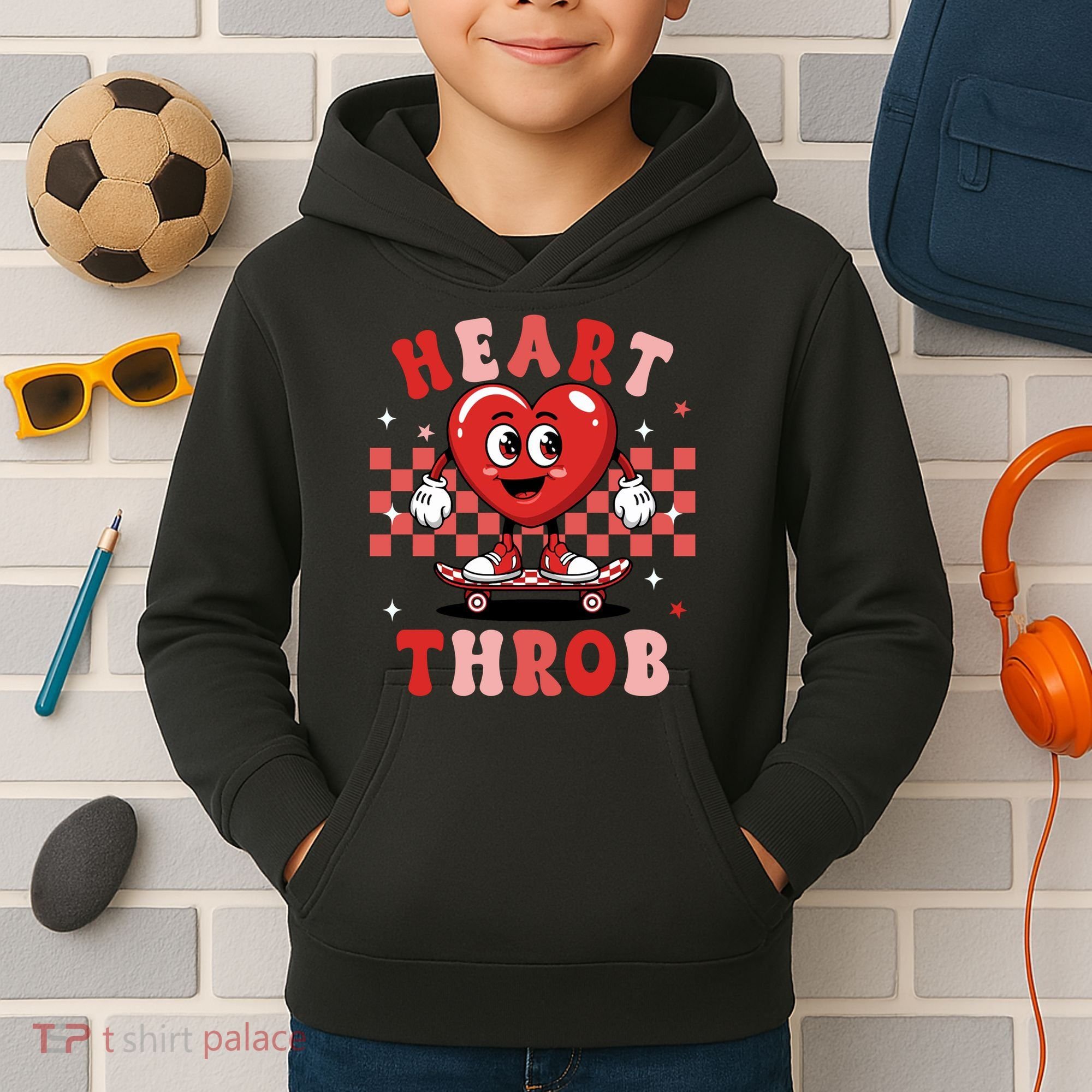 Retro Groovy Heart Throb Valentines Day Kids Hoodie