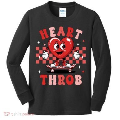 Retro Groovy Heart Throb Valentines Day Kids Long Sleeve Shirt