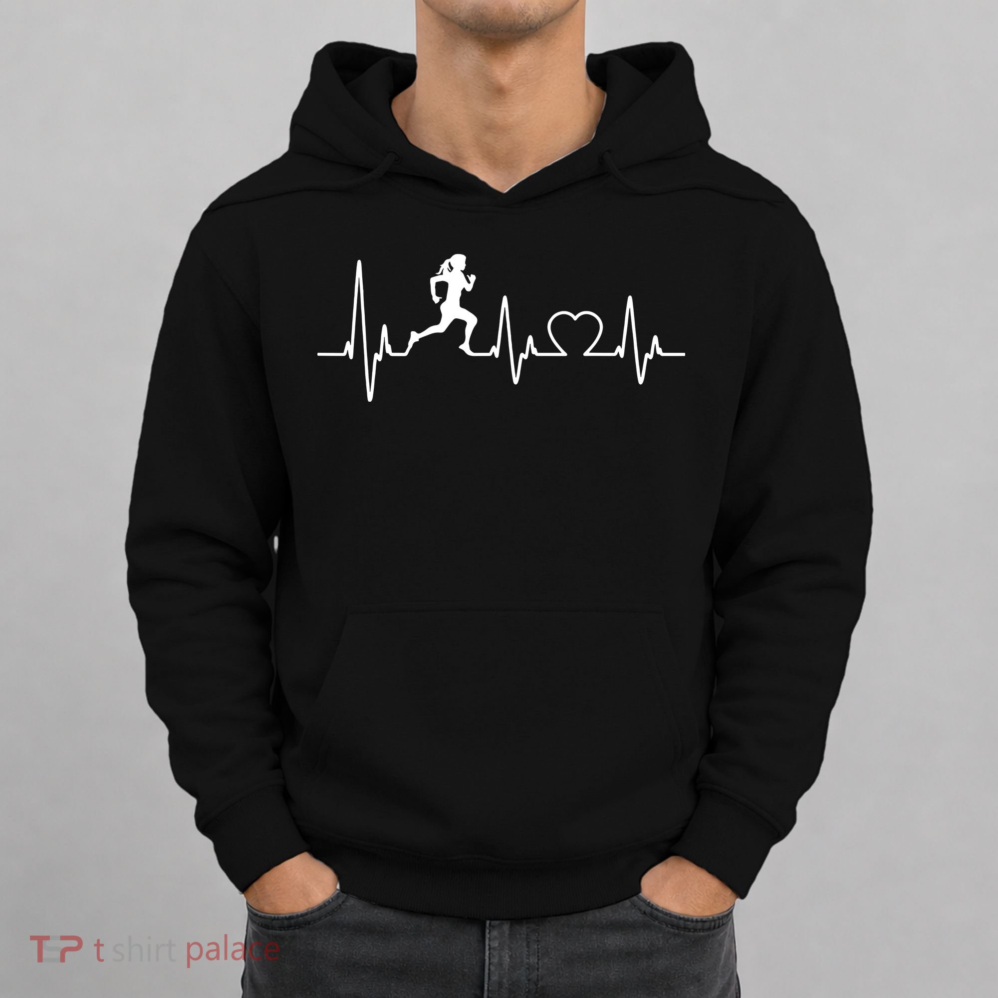 Running Girl Heartbeat 5k Marathon Female Athlete Runner Hoodie