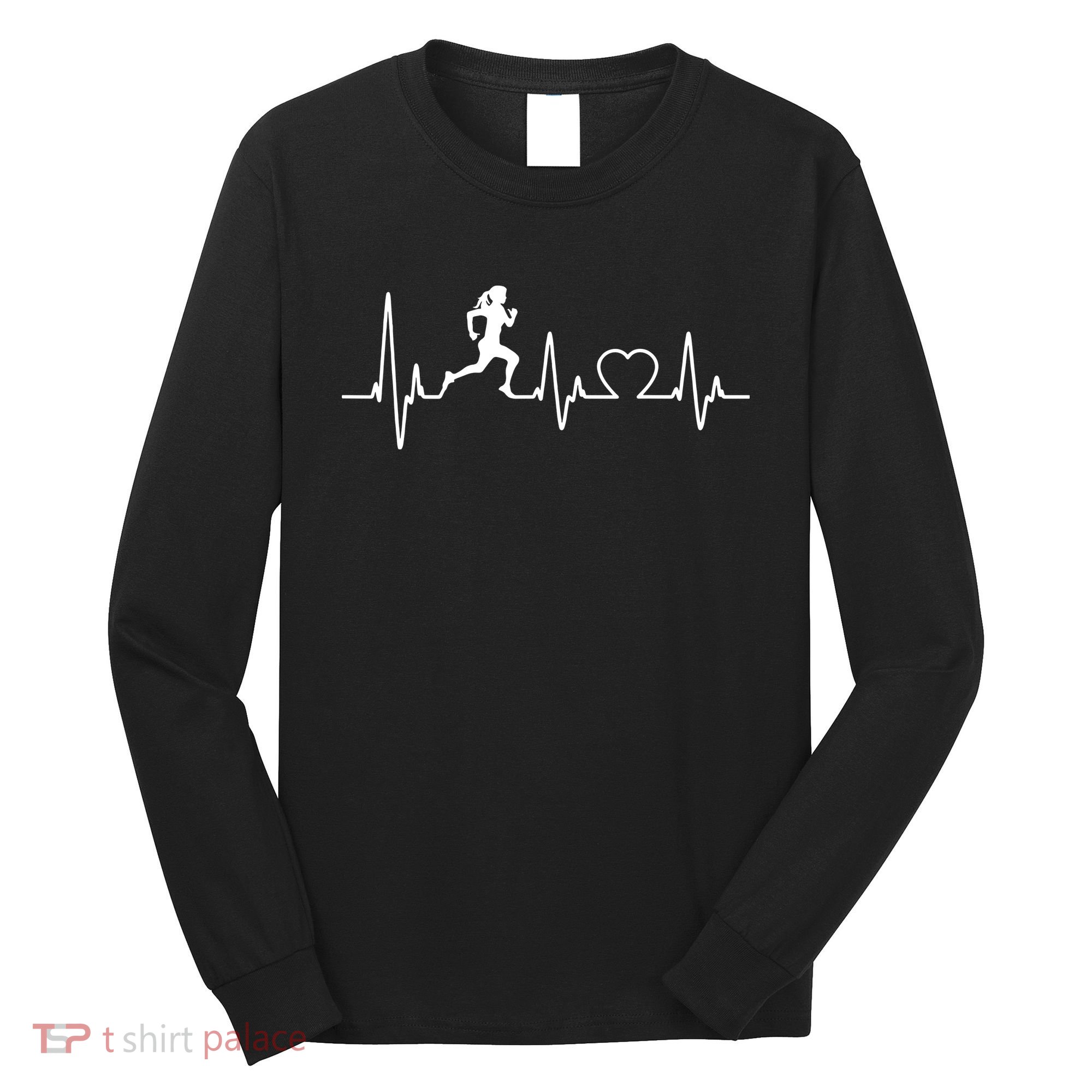 Running Girl Heartbeat 5k Marathon Female Athlete Runner Long Sleeve Shirt