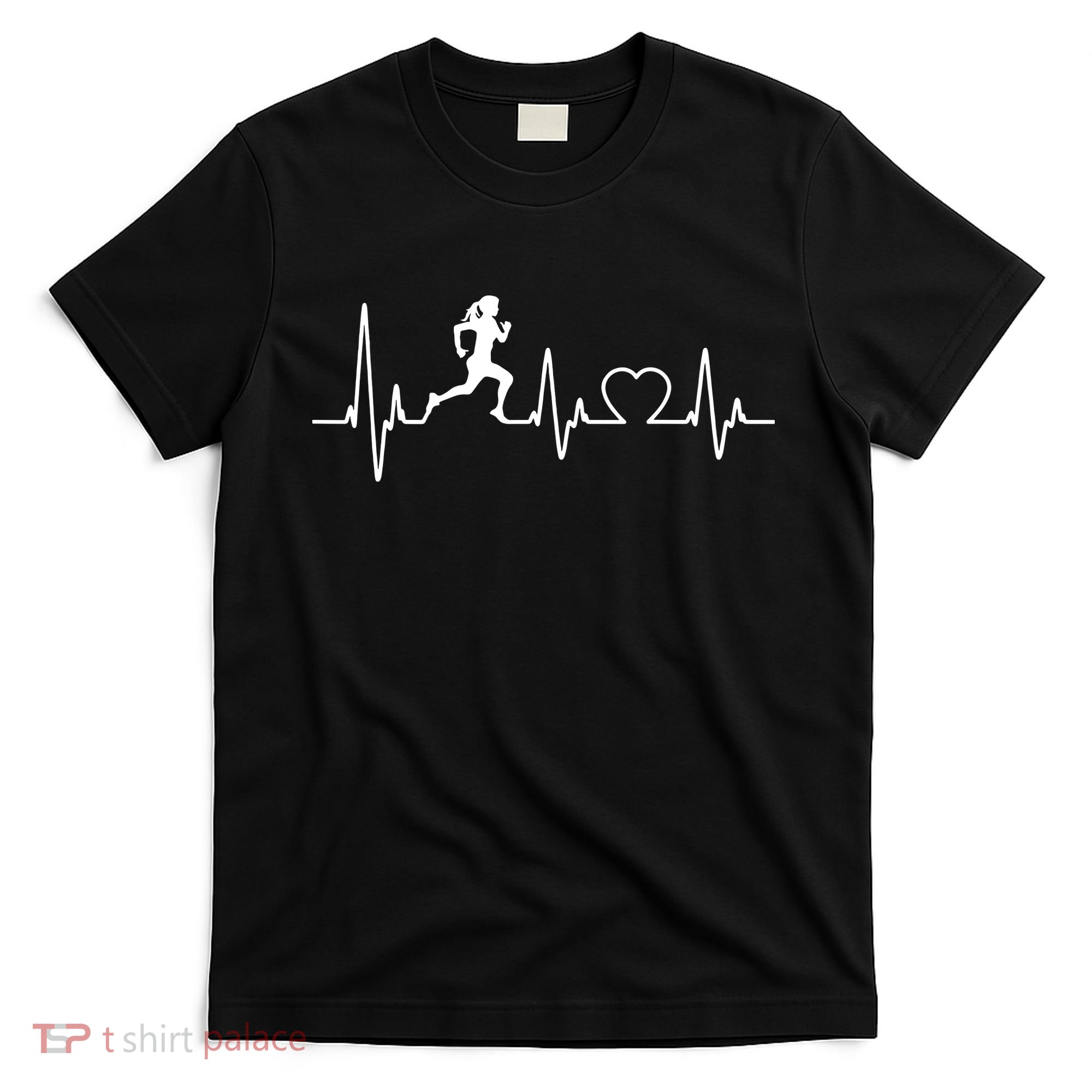 Running Girl Heartbeat 5k Marathon Female Athlete Runner T-Shirt