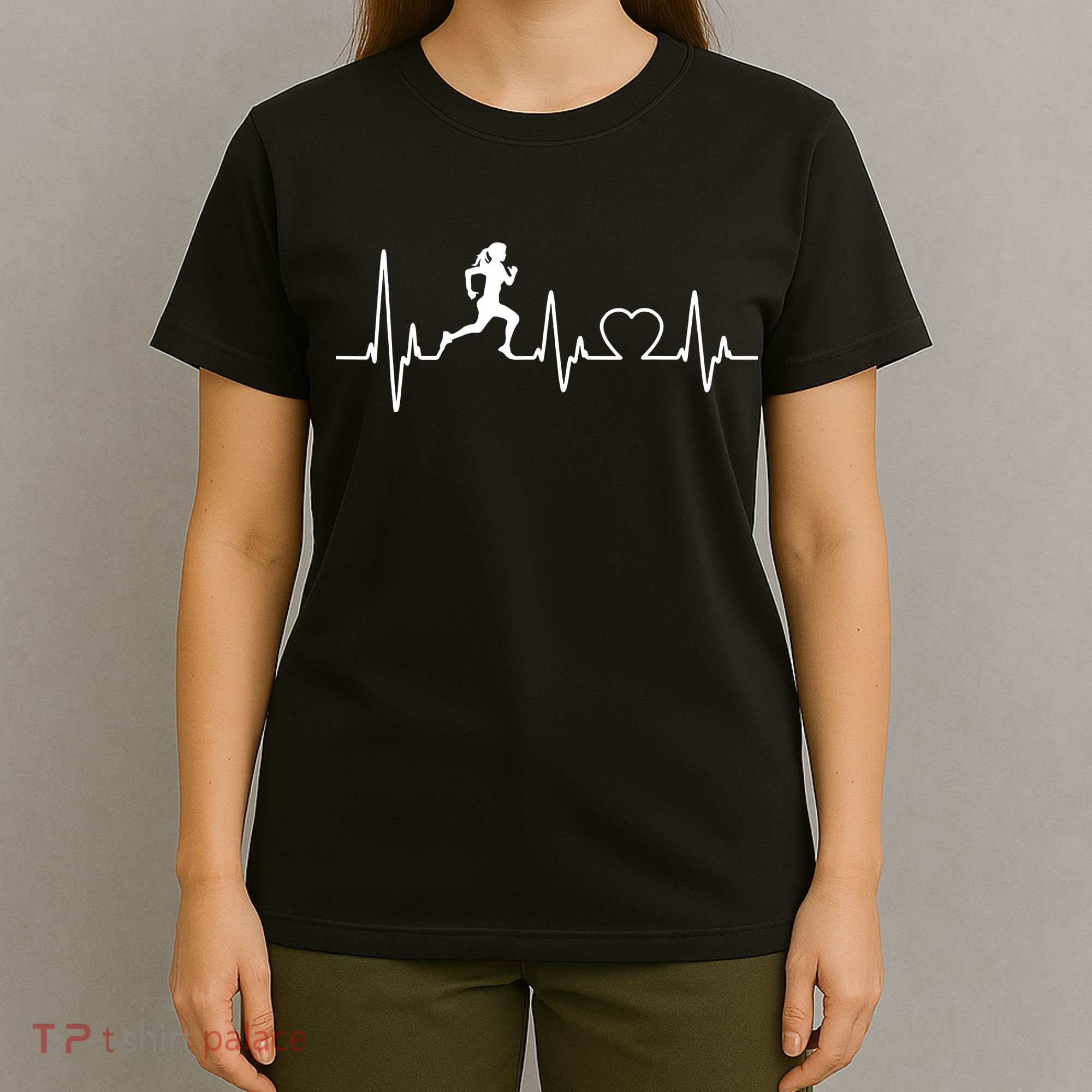 Running Girl Heartbeat 5k Marathon Female Athlete Runner T-Shirt