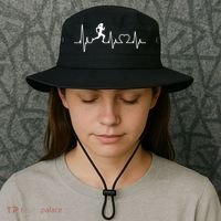 Running Girl Heartbeat 5k Marathon Female Athlete Runner Bucket Hat thumb 3