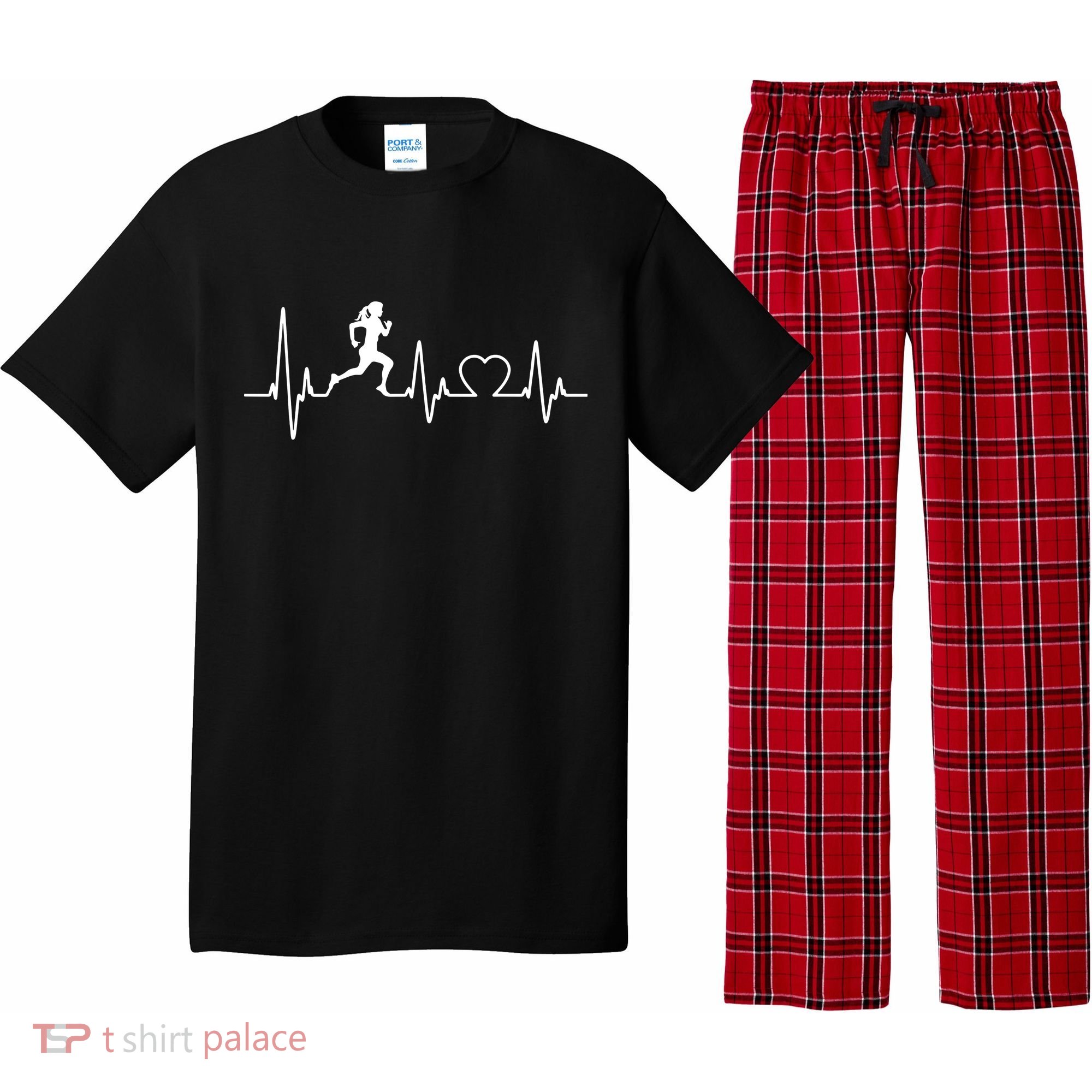 Running Girl Heartbeat 5k Marathon Female Athlete Runner Pajama Set