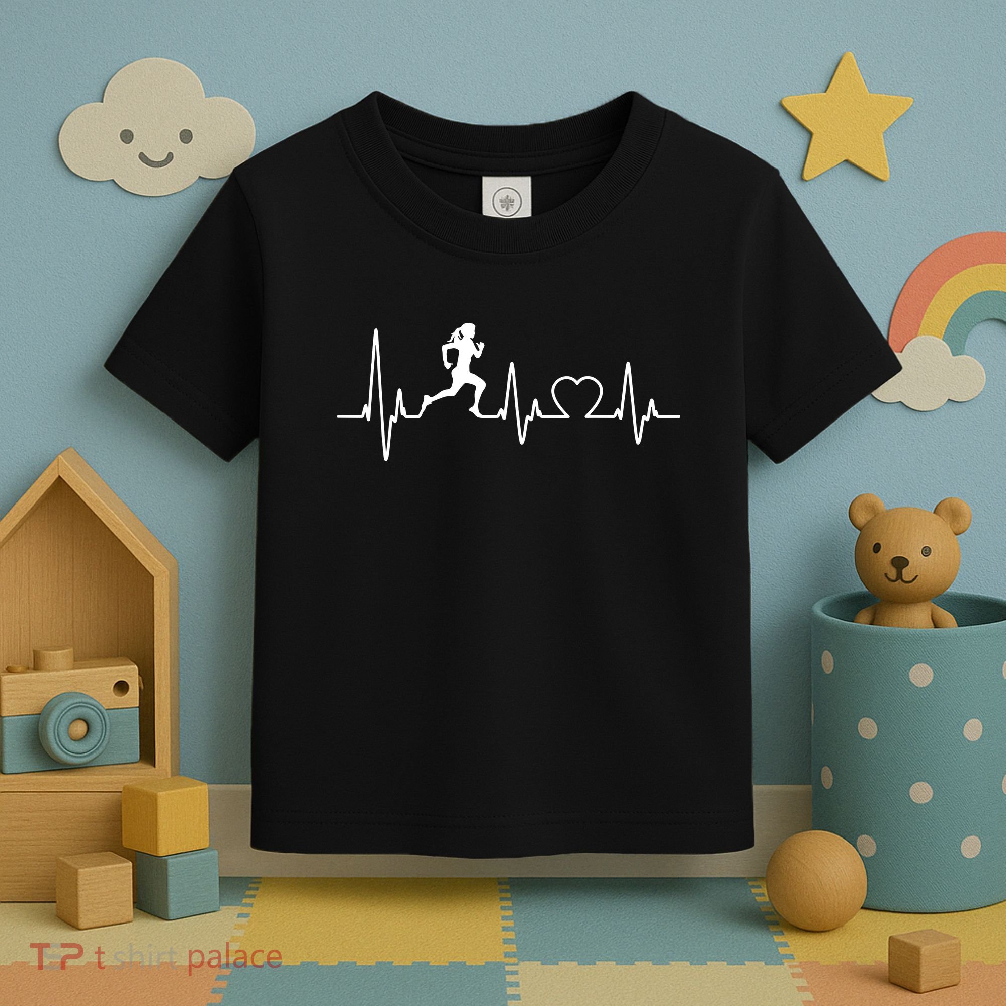 Running Girl Heartbeat 5k Marathon Female Athlete Runner Toddler T-Shirt
