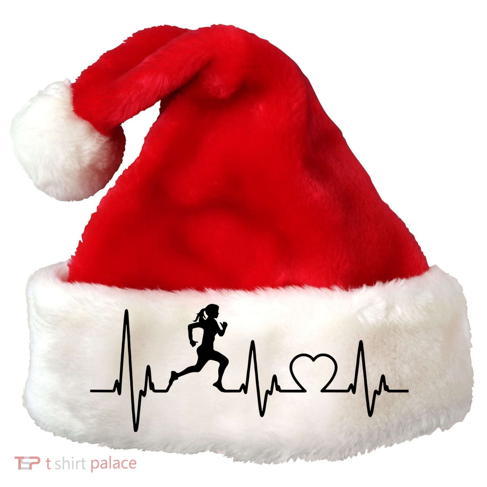 Running Girl Heartbeat 5k Marathon Female Athlete Runner Santa Hat