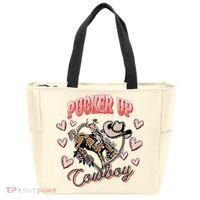 Retro Groovy Howdy Valentines Cowboy Hat Pucker Up! Tote Bag thumb 0