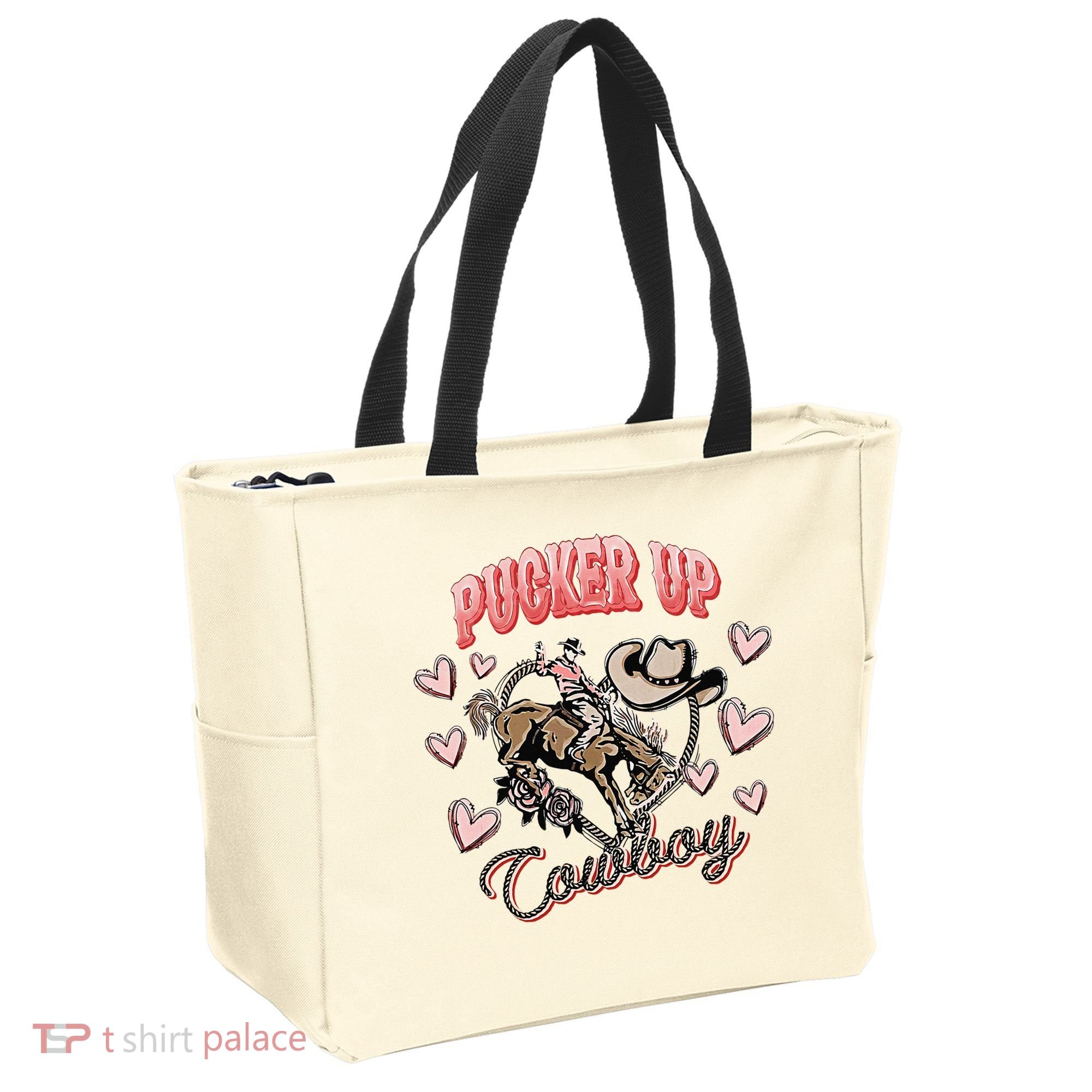 Retro Groovy Howdy Valentines Cowboy Hat Pucker Up! Tote Bag