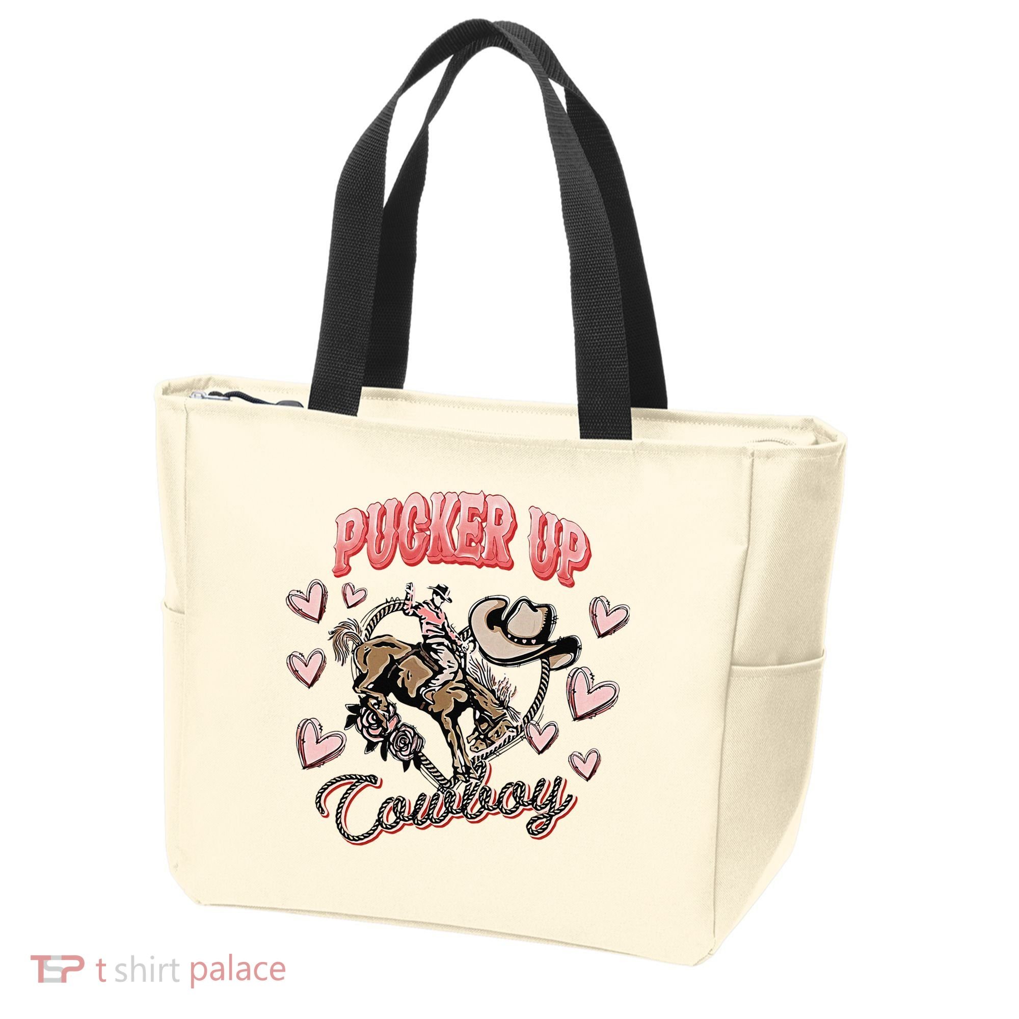Retro Groovy Howdy Valentines Cowboy Hat Pucker Up! Tote Bag