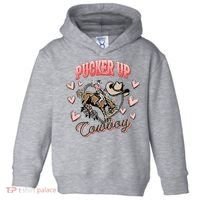 Retro Groovy Howdy Valentines Cowboy Hat Pucker Up! Toddler Hoodie thumb 0