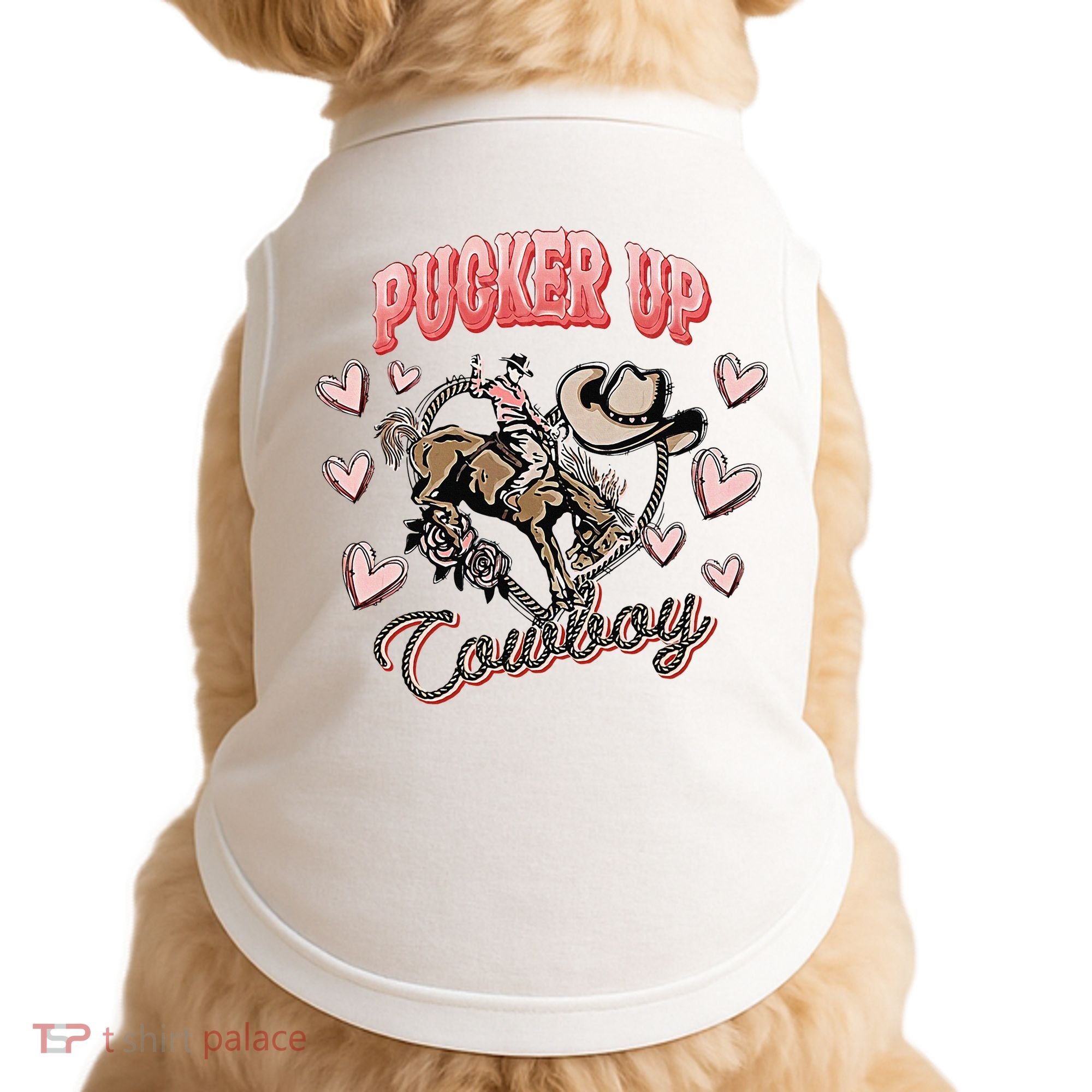 Retro Groovy Howdy Valentines Cowboy Hat Pucker Up! Doggie Tank