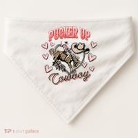 Retro Groovy Howdy Valentines Cowboy Hat Pucker Up! USA-Made Doggie Bandana thumb 0