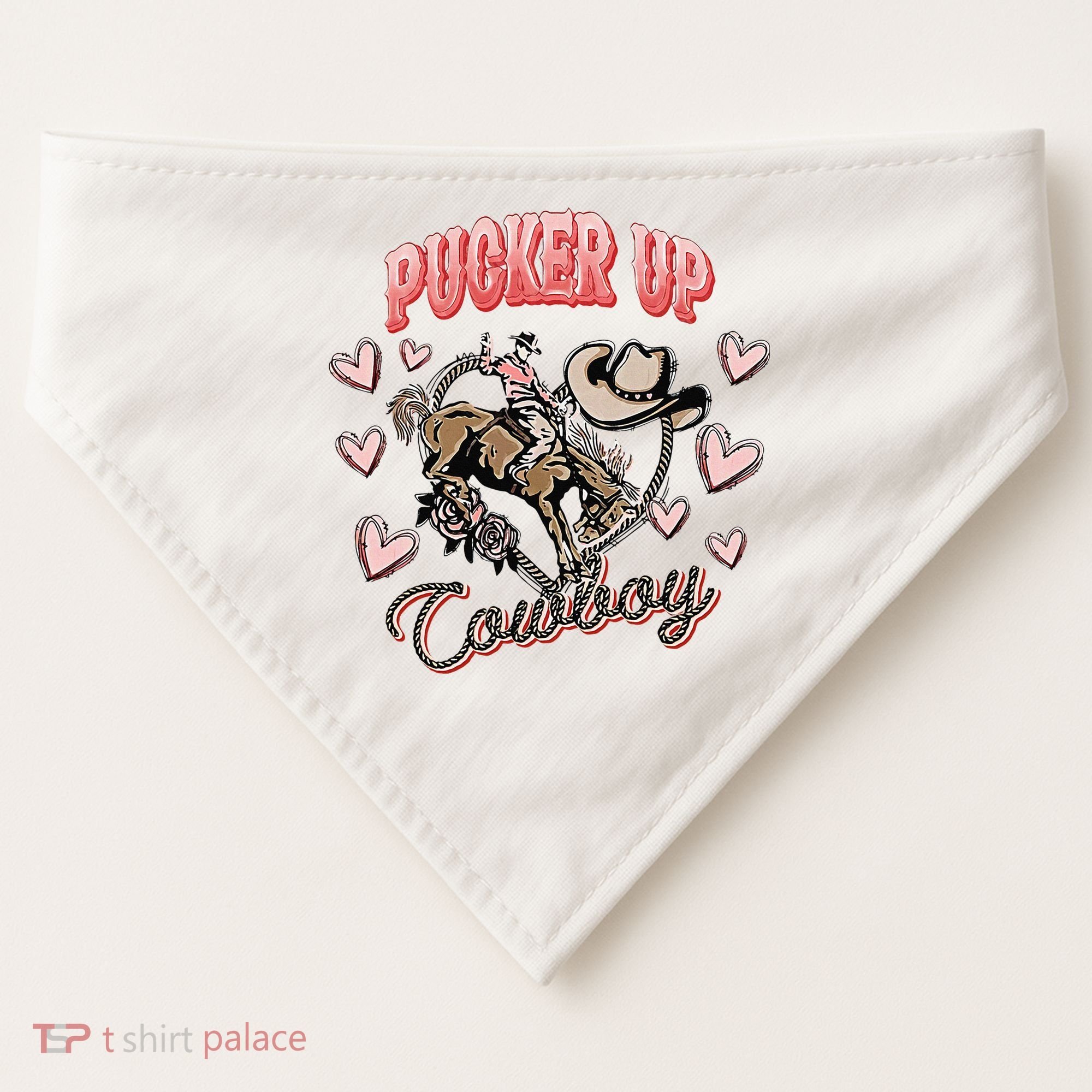 Retro Groovy Howdy Valentines Cowboy Hat Pucker Up! USA-Made Doggie Bandana