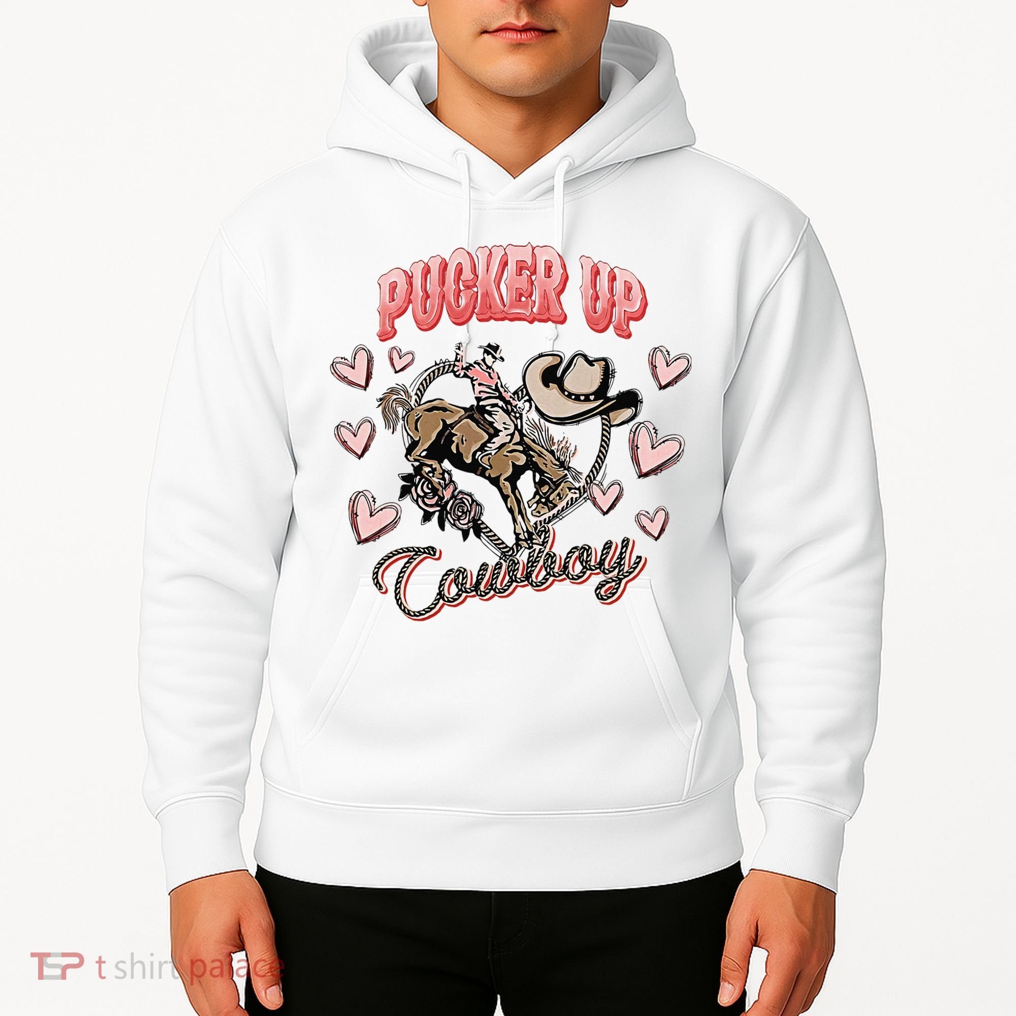 Retro Groovy Howdy Valentines Cowboy Hat Pucker Up! Hoodie