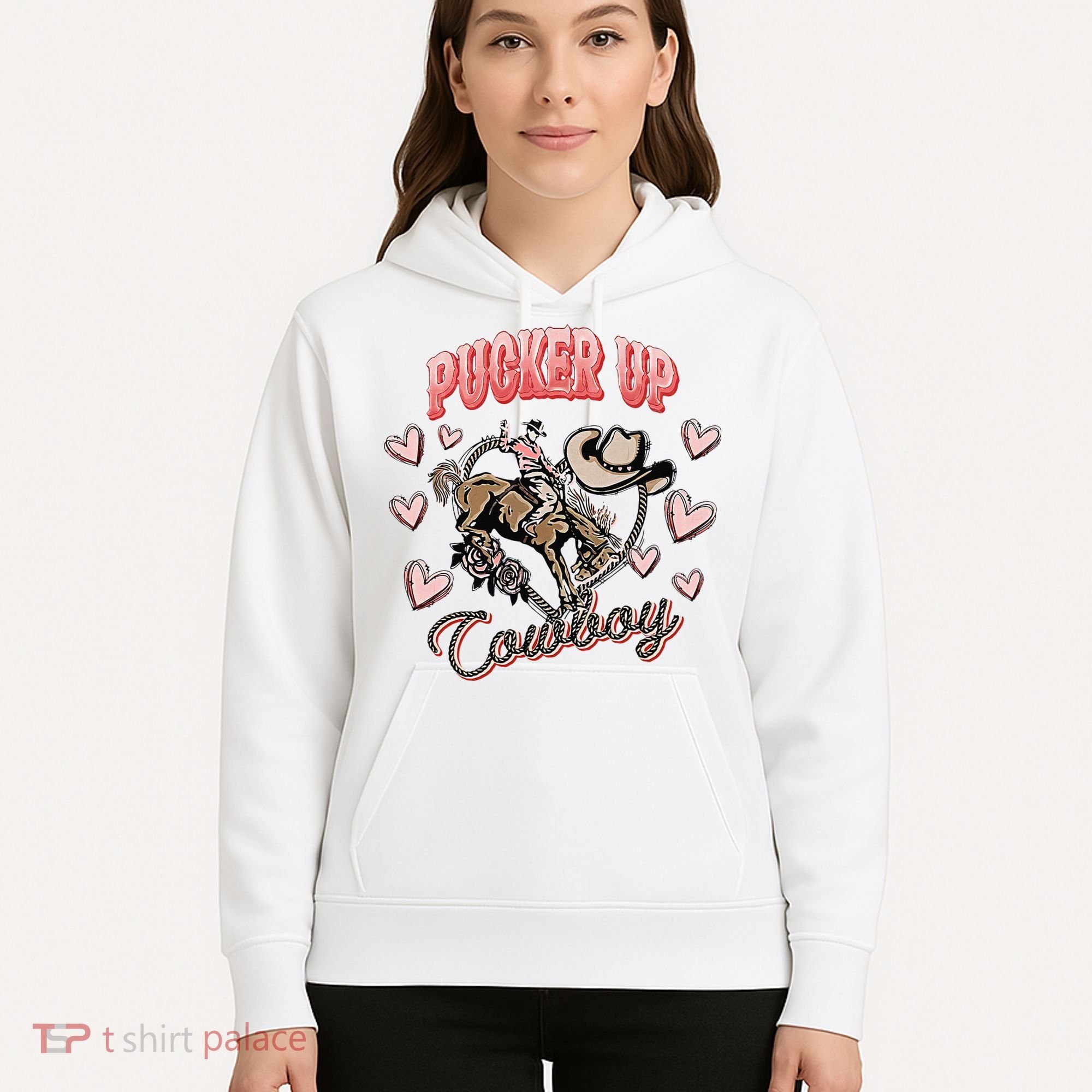 Retro Groovy Howdy Valentines Cowboy Hat Pucker Up! Hoodie