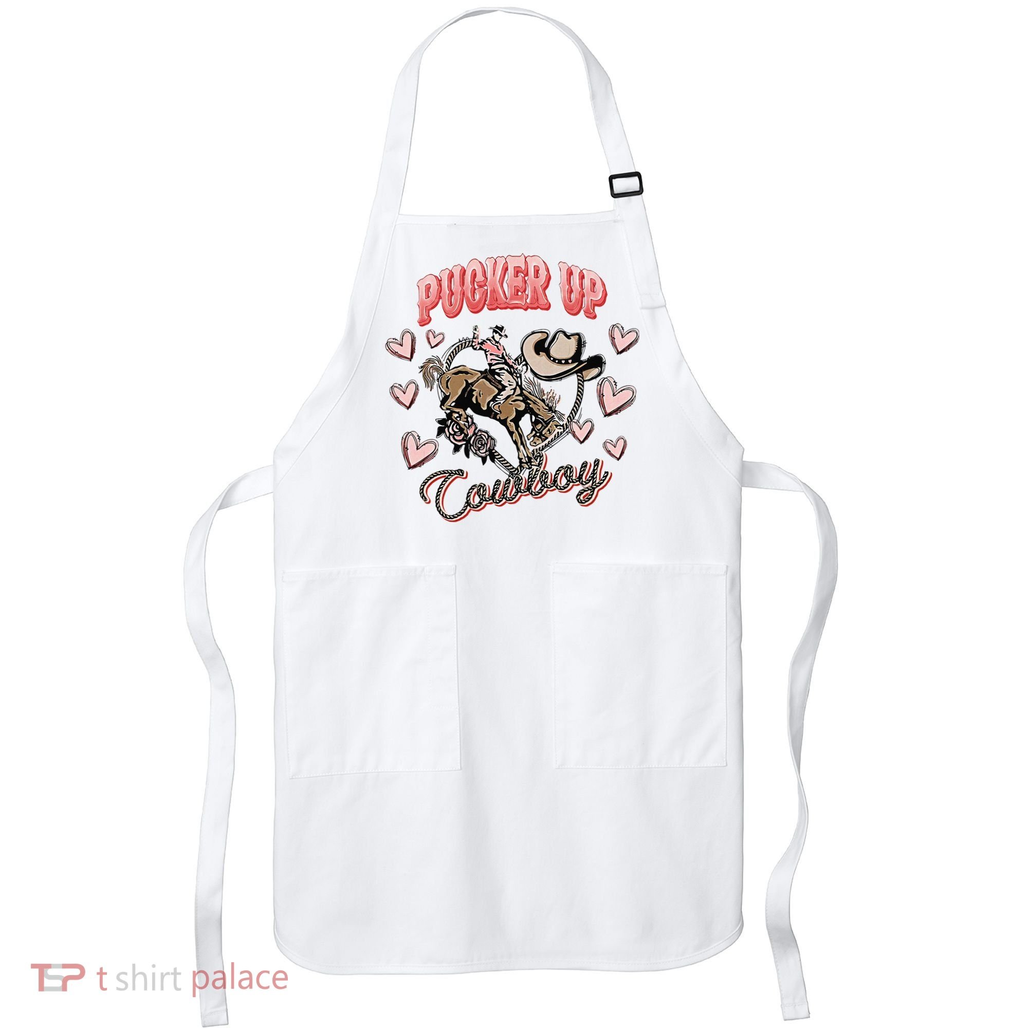 Retro Groovy Howdy Valentines Cowboy Hat Pucker Up! Apron