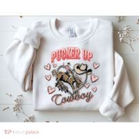 Retro Groovy Howdy Valentines Cowboy Hat Pucker Up! Sweatshirt thumb 2