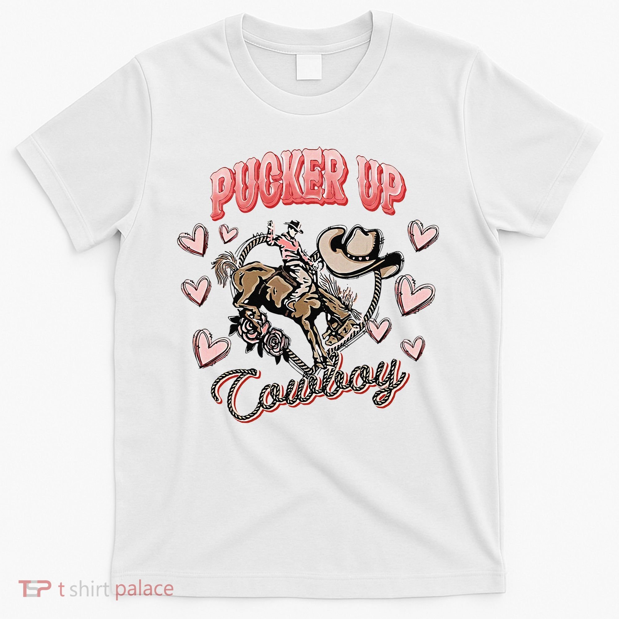 Retro Groovy Howdy Valentines Cowboy Hat Pucker Up! T-Shirt