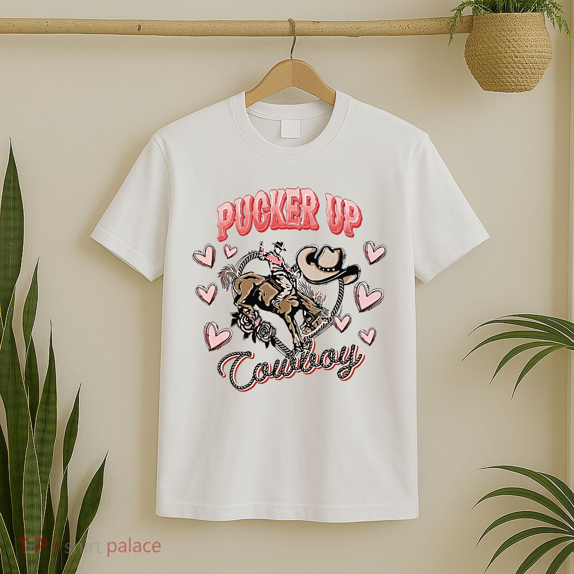 Retro Groovy Howdy Valentines Cowboy Hat Pucker Up! T-Shirt