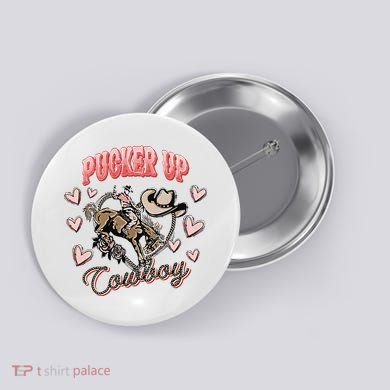 Retro Groovy Howdy Valentines Cowboy Hat Pucker Up! Button