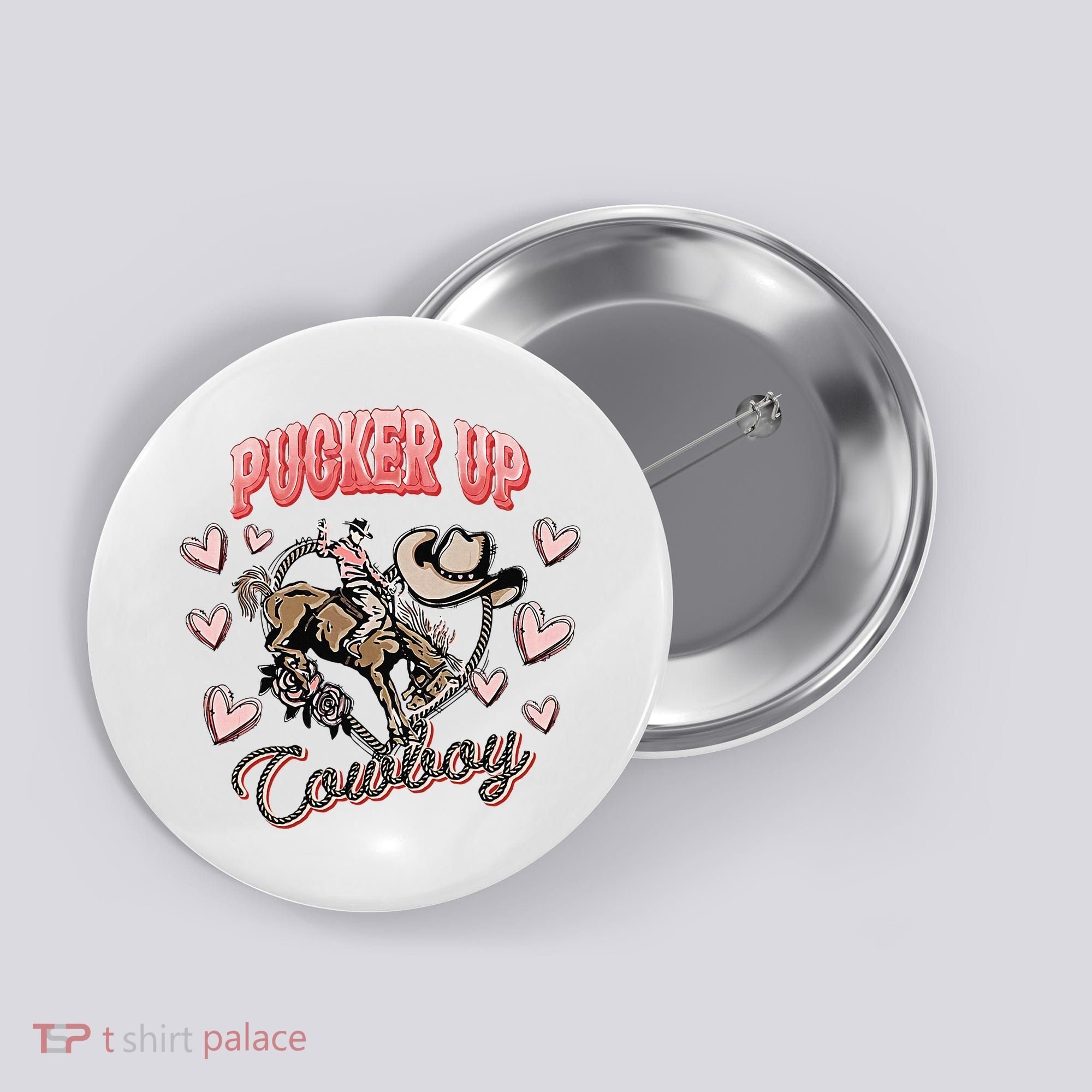 Retro Groovy Howdy Valentines Cowboy Hat Pucker Up! Button