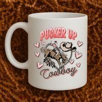 Retro Groovy Howdy Valentines Cowboy Hat Pucker Up! Coffee Mug thumb 2