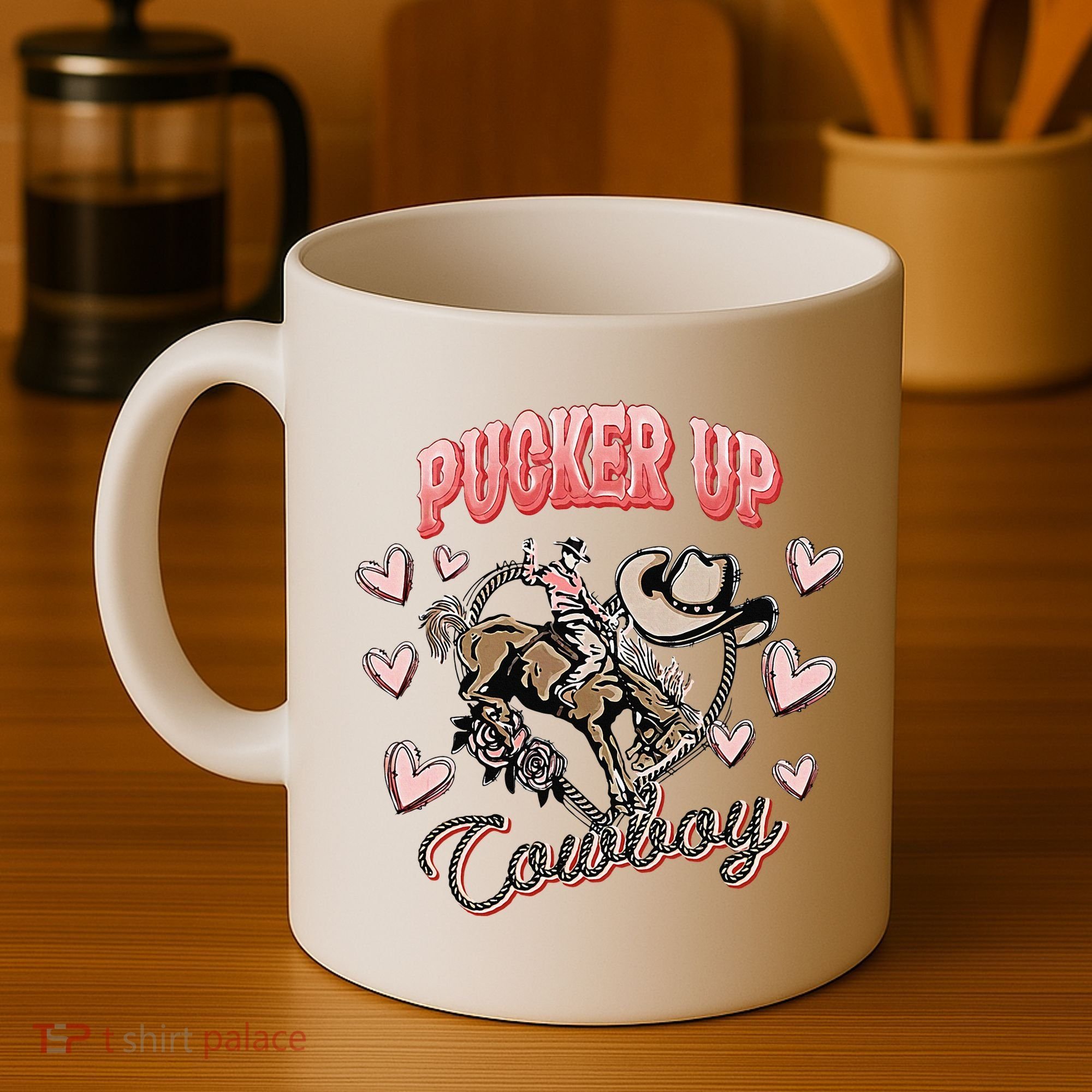 Retro Groovy Howdy Valentines Cowboy Hat Pucker Up! Coffee Mug
