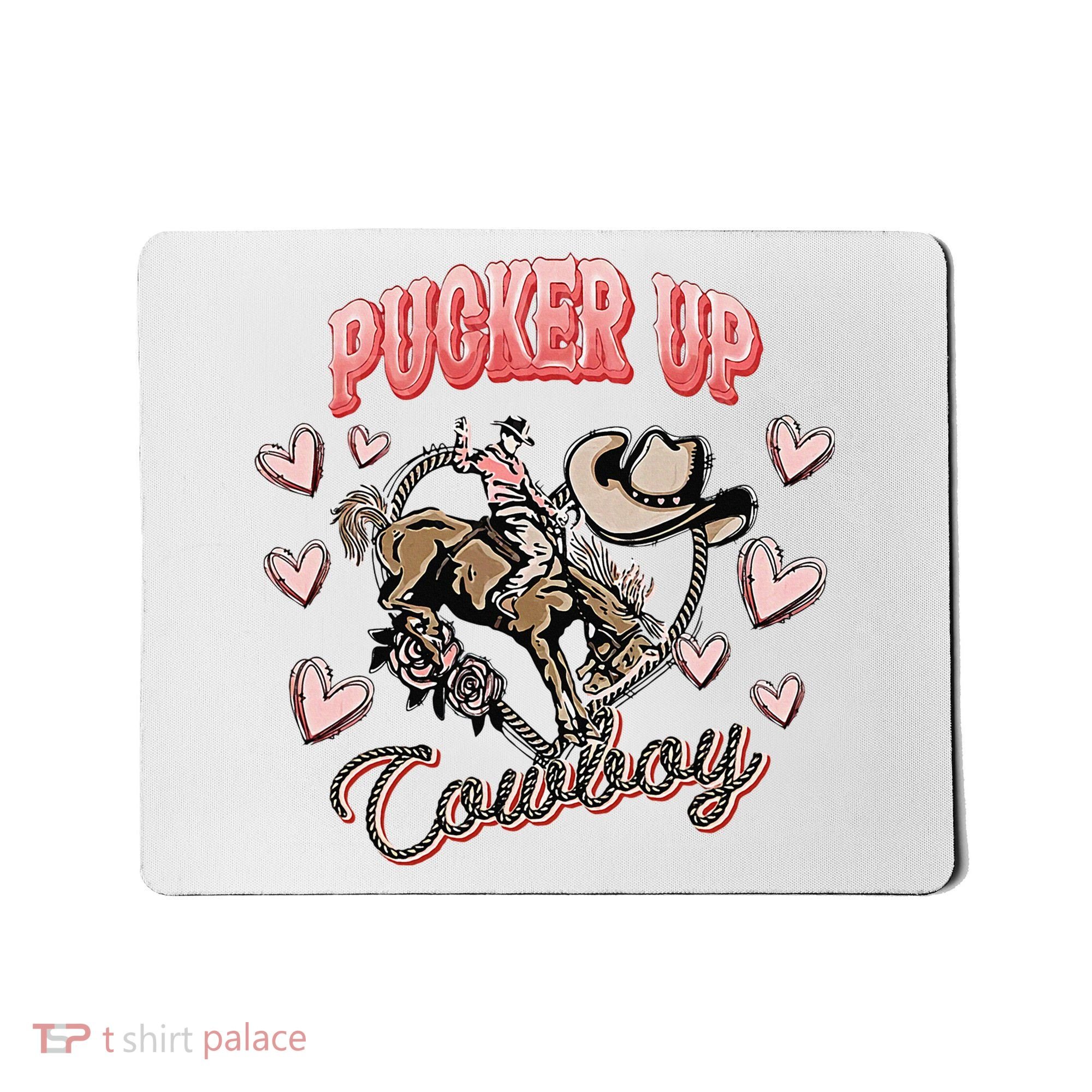 Retro Groovy Howdy Valentines Cowboy Hat Pucker Up! Mousepad