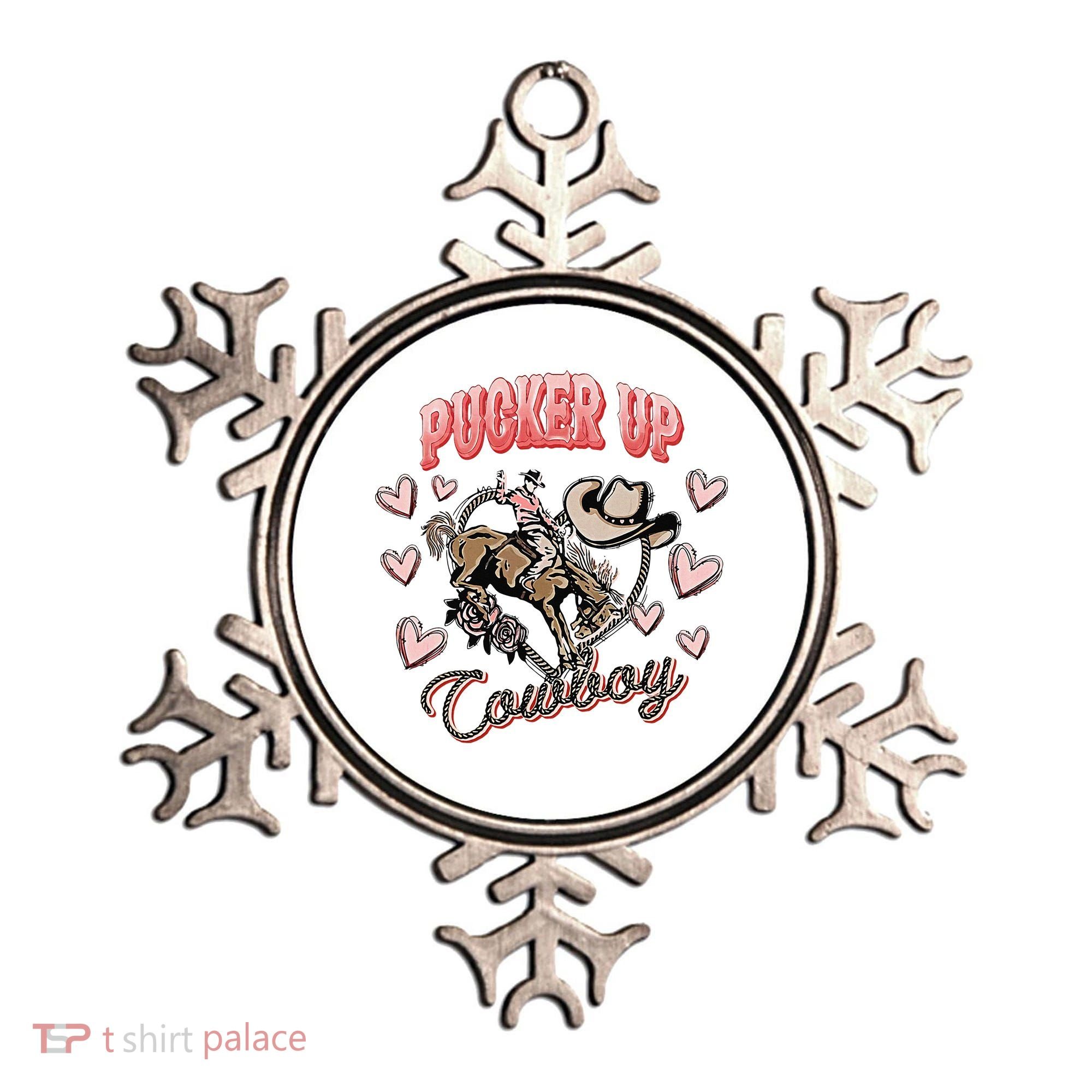 Retro Groovy Howdy Valentines Cowboy Hat Pucker Up! Ornament