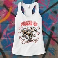Retro Groovy Howdy Valentines Cowboy Hat Pucker Up! Women's Tank Top thumb 3