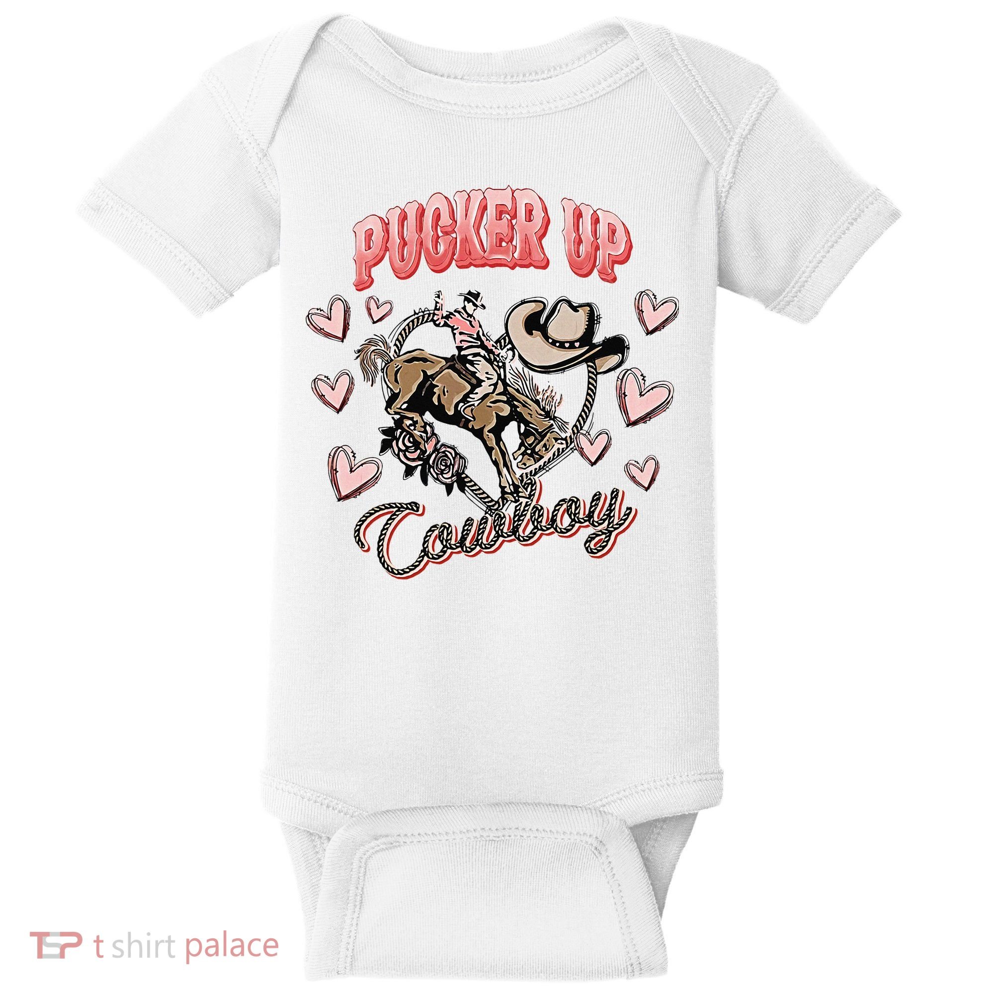 Retro Groovy Howdy Valentines Cowboy Hat Pucker Up! Baby Bodysuit