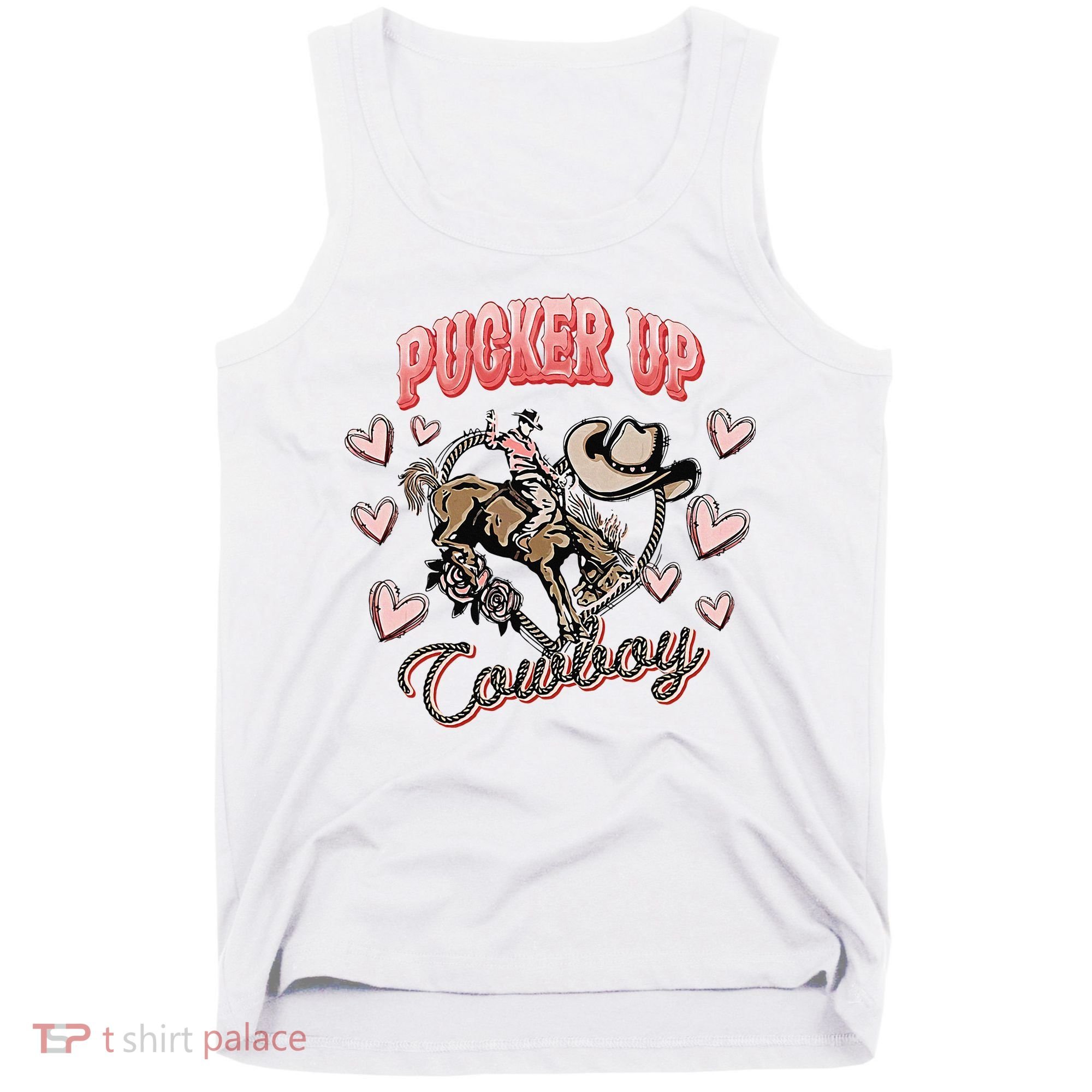Retro Groovy Howdy Valentines Cowboy Hat Pucker Up! Tank Top