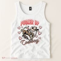 Retro Groovy Howdy Valentines Cowboy Hat Pucker Up! Tank Top thumb 2