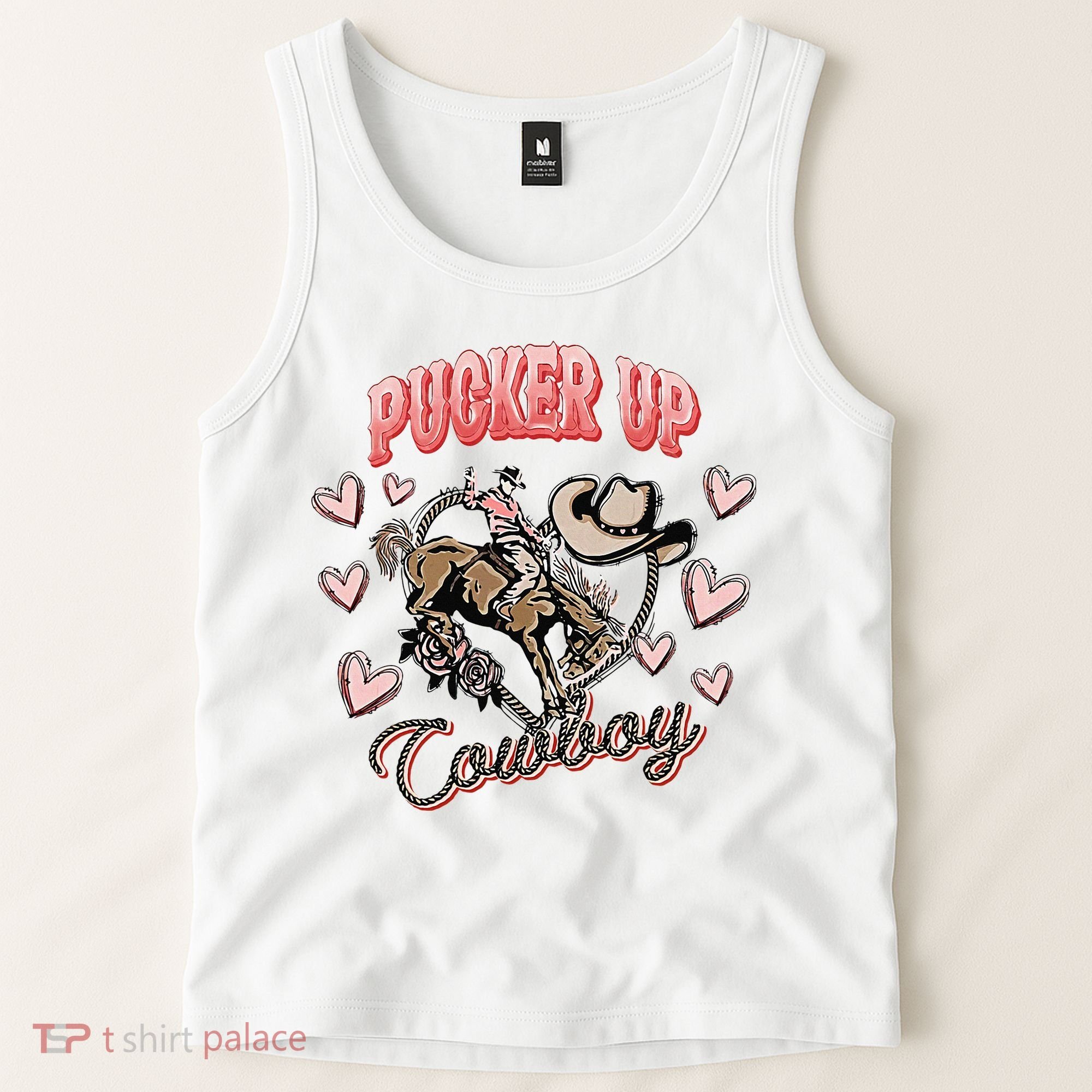Retro Groovy Howdy Valentines Cowboy Hat Pucker Up! Tank Top