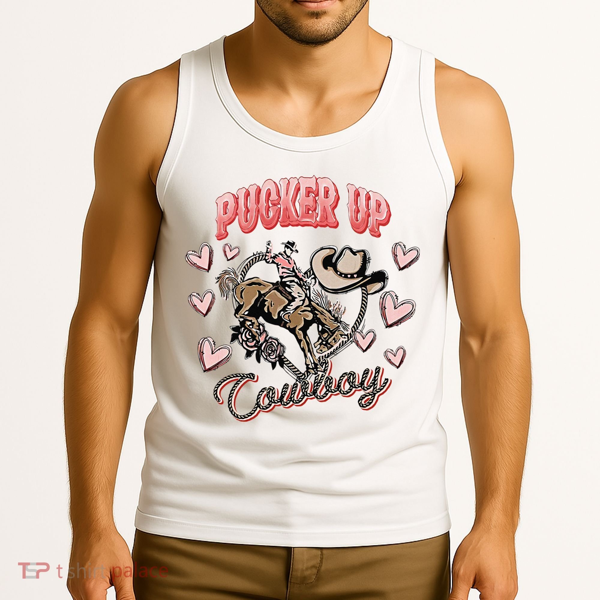Retro Groovy Howdy Valentines Cowboy Hat Pucker Up! Tank Top