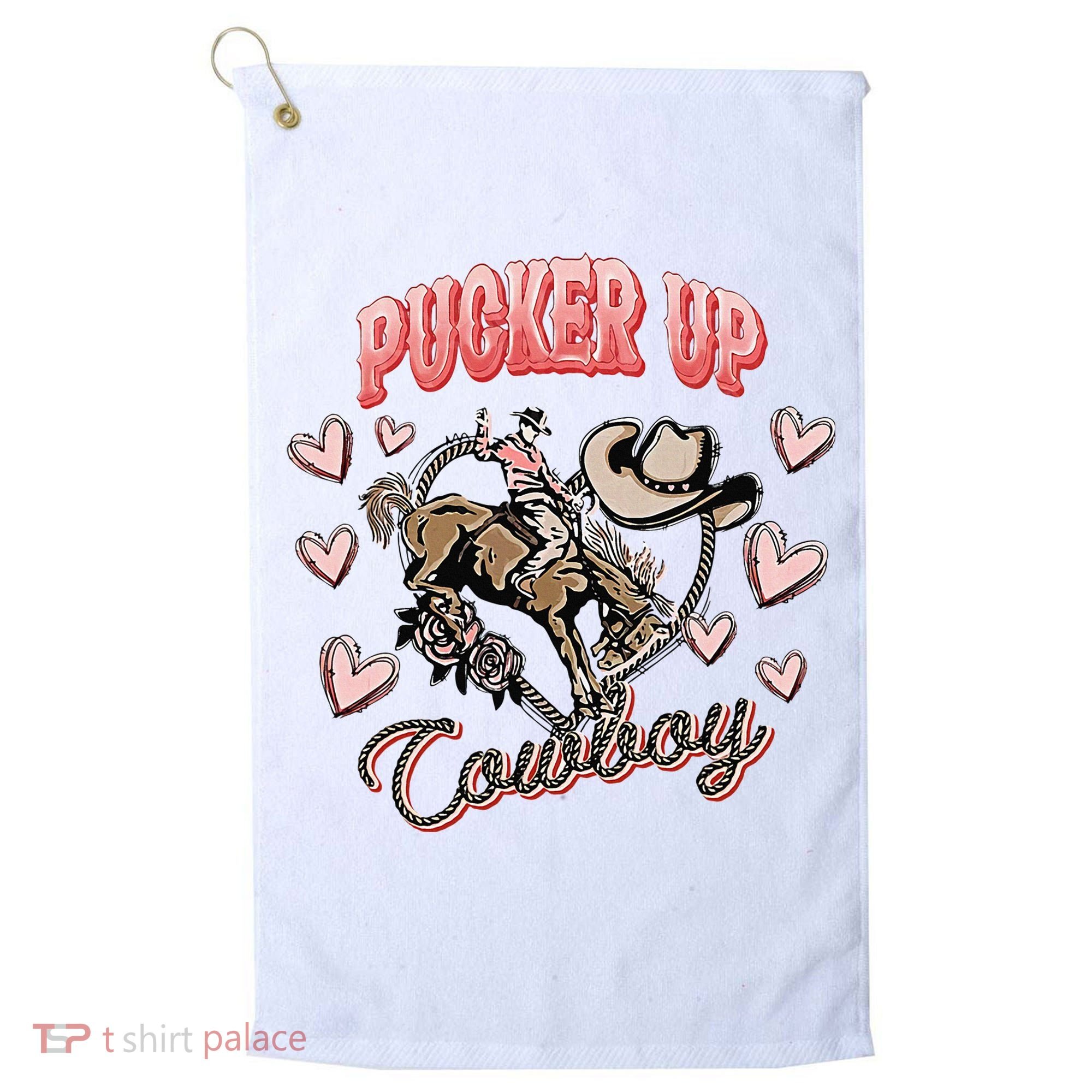 Retro Groovy Howdy Valentines Cowboy Hat Pucker Up! Golf Towel