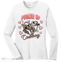 Retro Groovy Howdy Valentines Cowboy Hat Pucker Up! Women's Long Sleeve Shirt thumb 0